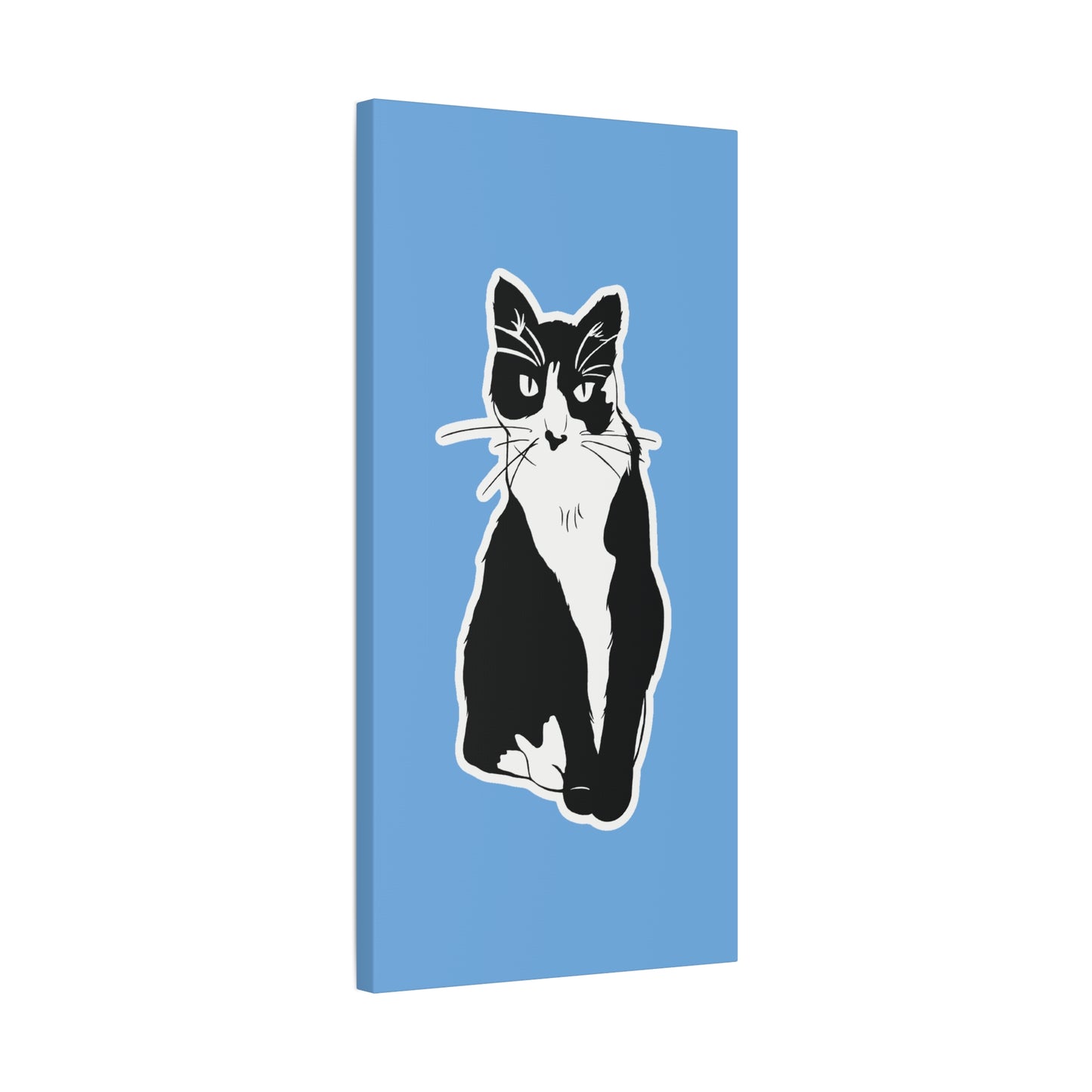Cat Canvas on Light Blue (Sticker Style Cat) - Cat Drawing Art