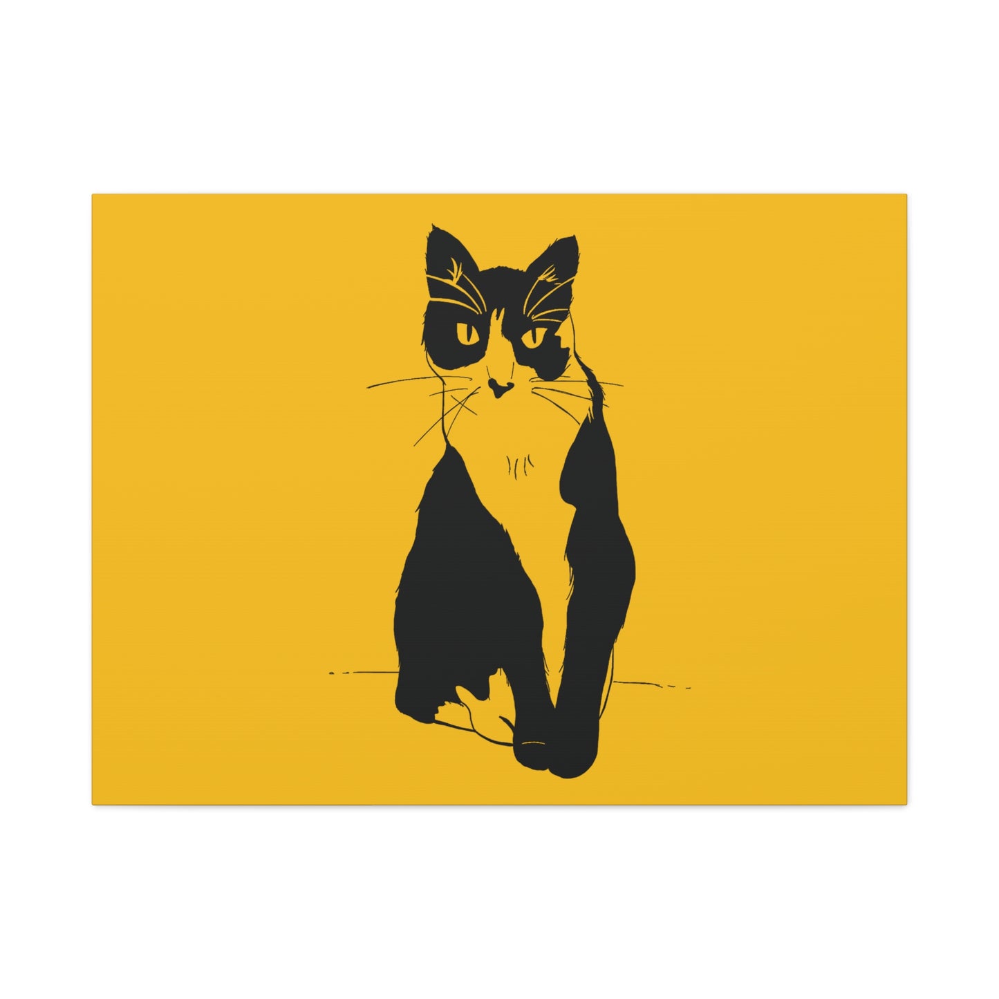 Cat Canvas Print on Yellow (Transparent Style Cat) - Cat Drawing Art