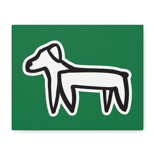 Dog Canvas Print on Green (Sticker Style White Dog) - Dog Art Print