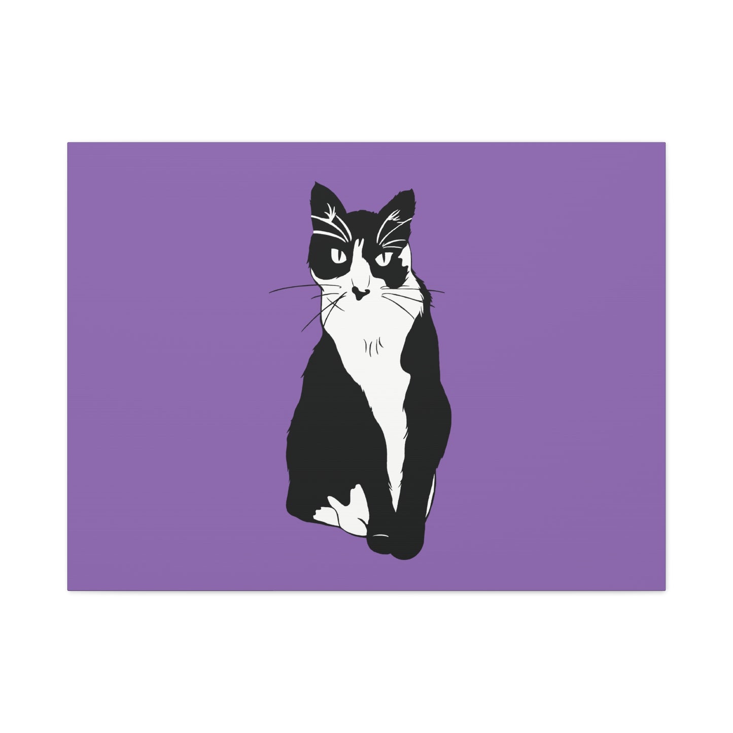 Cat Canvas on Light Purple (B&W Style Cat) - Cat Drawing Art