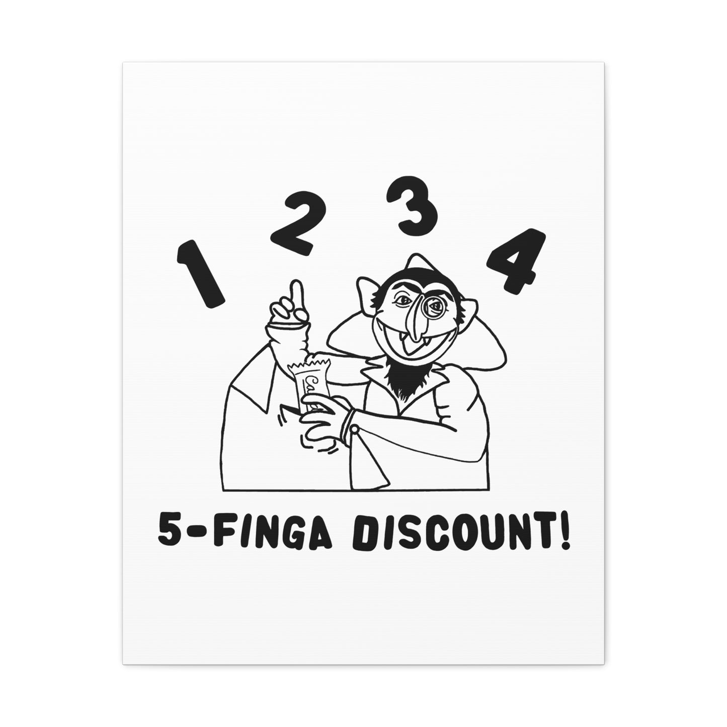 Five Finger Discount Outline Canvas Print White - Sesame Street The Count Parody Art Print