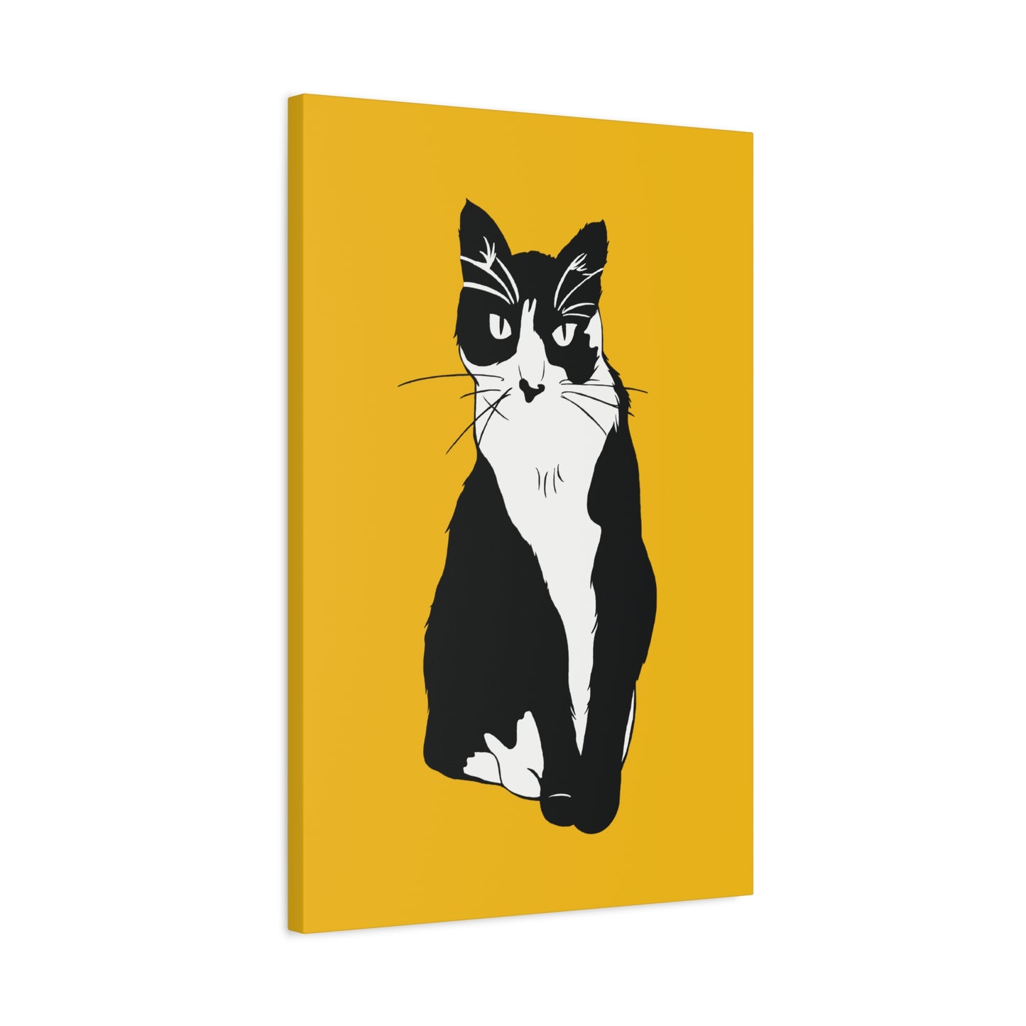 Cat Canvas on Yellow (B&W Style Cat) - Cat Drawing Art