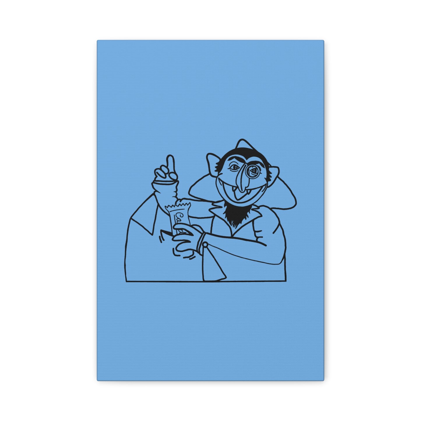 The Count Stealing Candy Outline Canvas Print Light Blue - Sesame Street The Count Parody Art