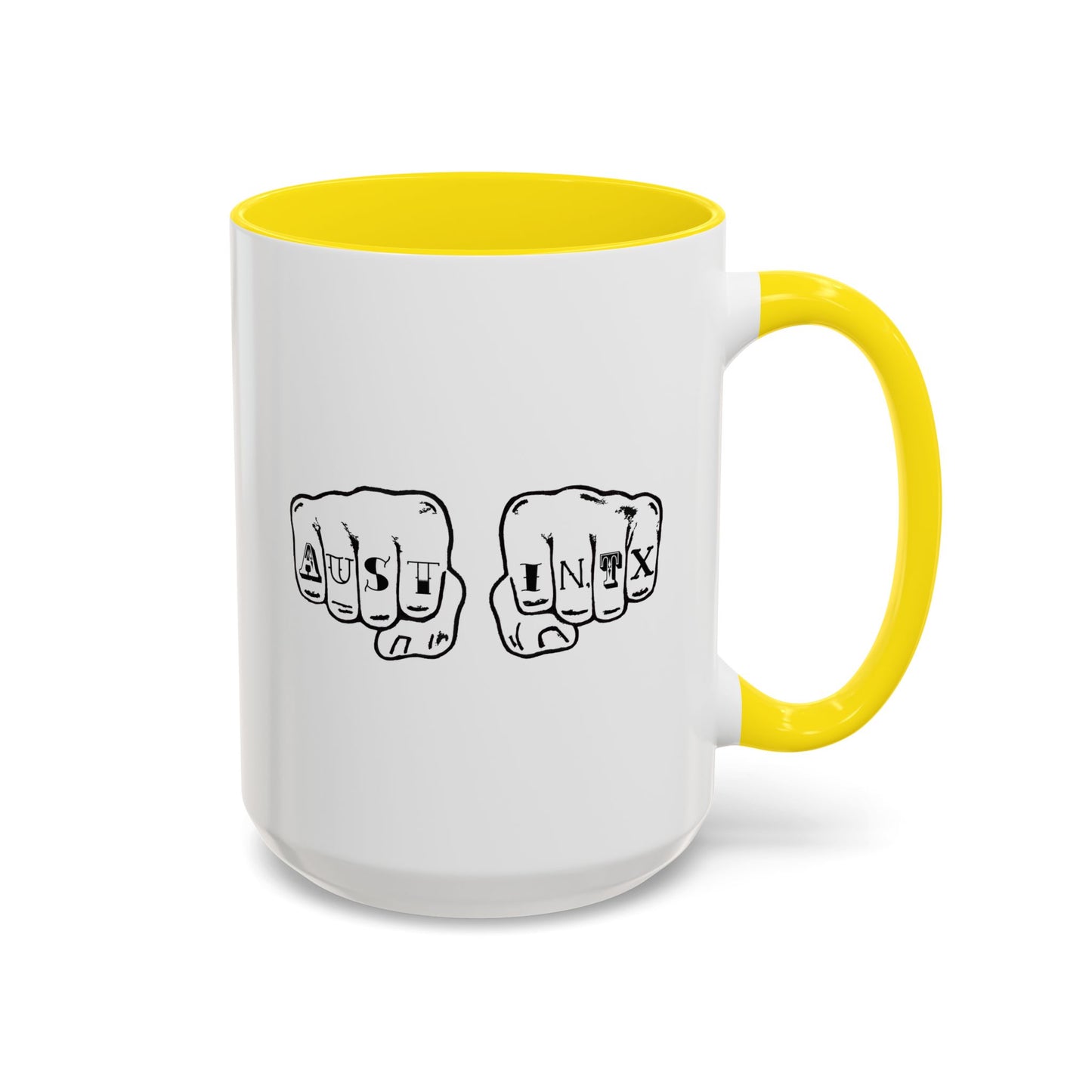 Austin Knuckle Tats Tattooed Fists Accent Mug