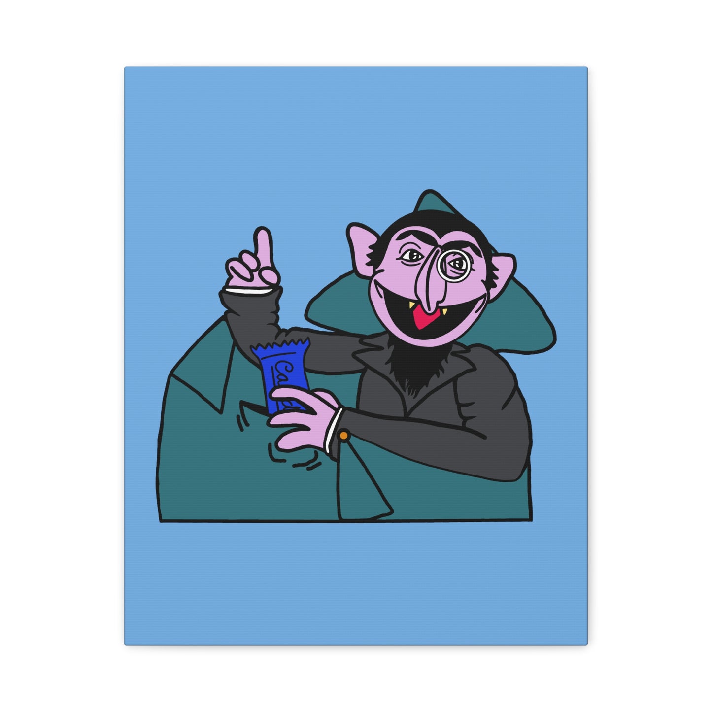 The Count Stealing Candy Canvas Print Light Blue - Sesame Street The Count Parody Art