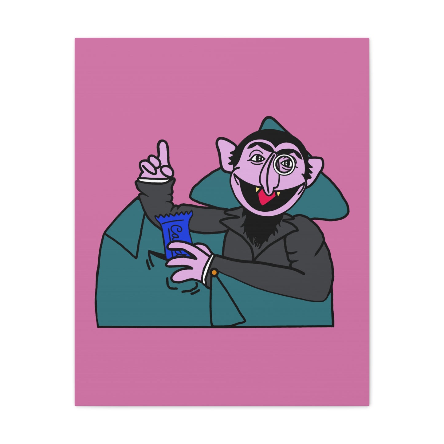 The Count Stealing Candy Canvas Print Light Pink - Sesame Street The Count Parody Art