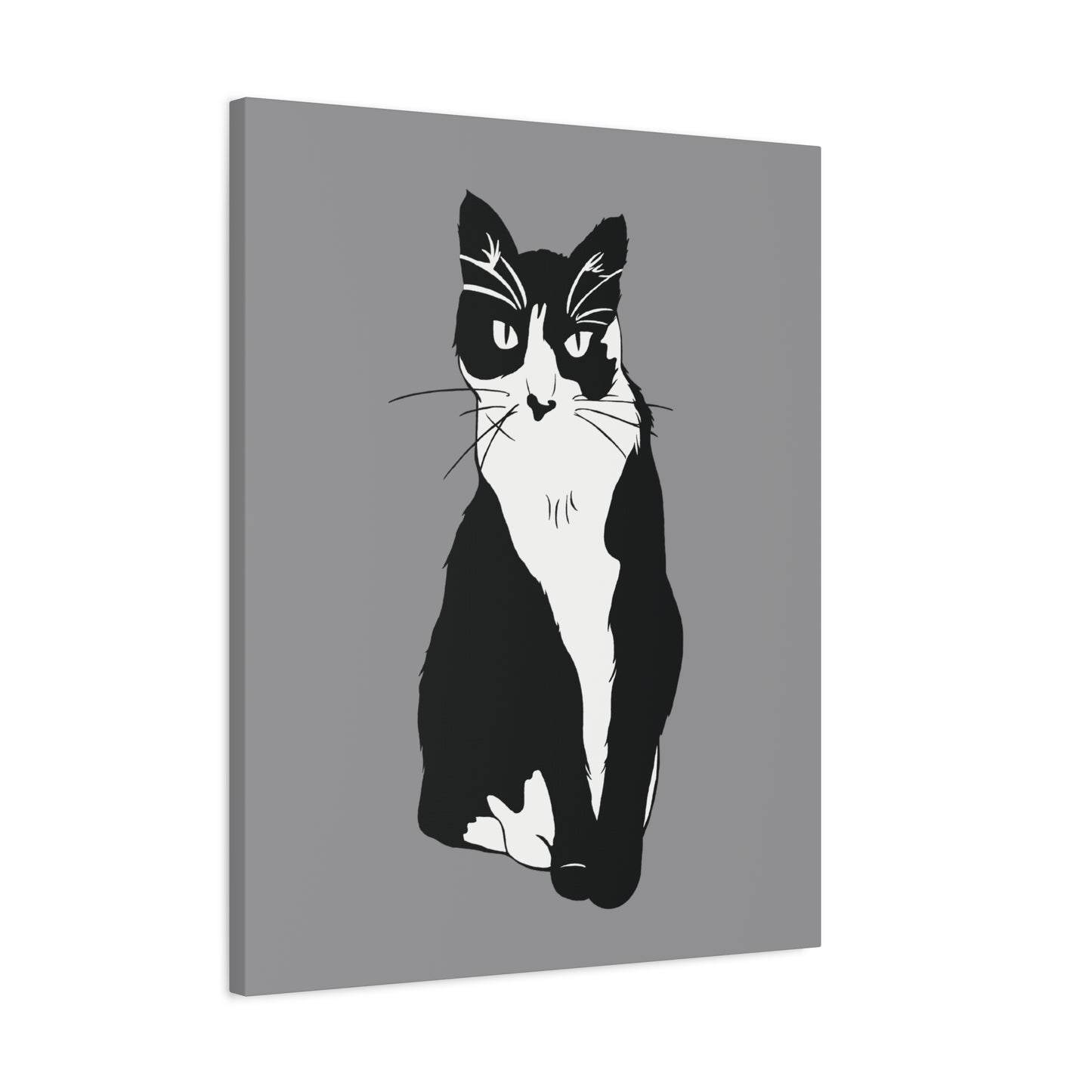 Cat Canvas on Grey (B&W Style Cat) - Cat Drawing Art
