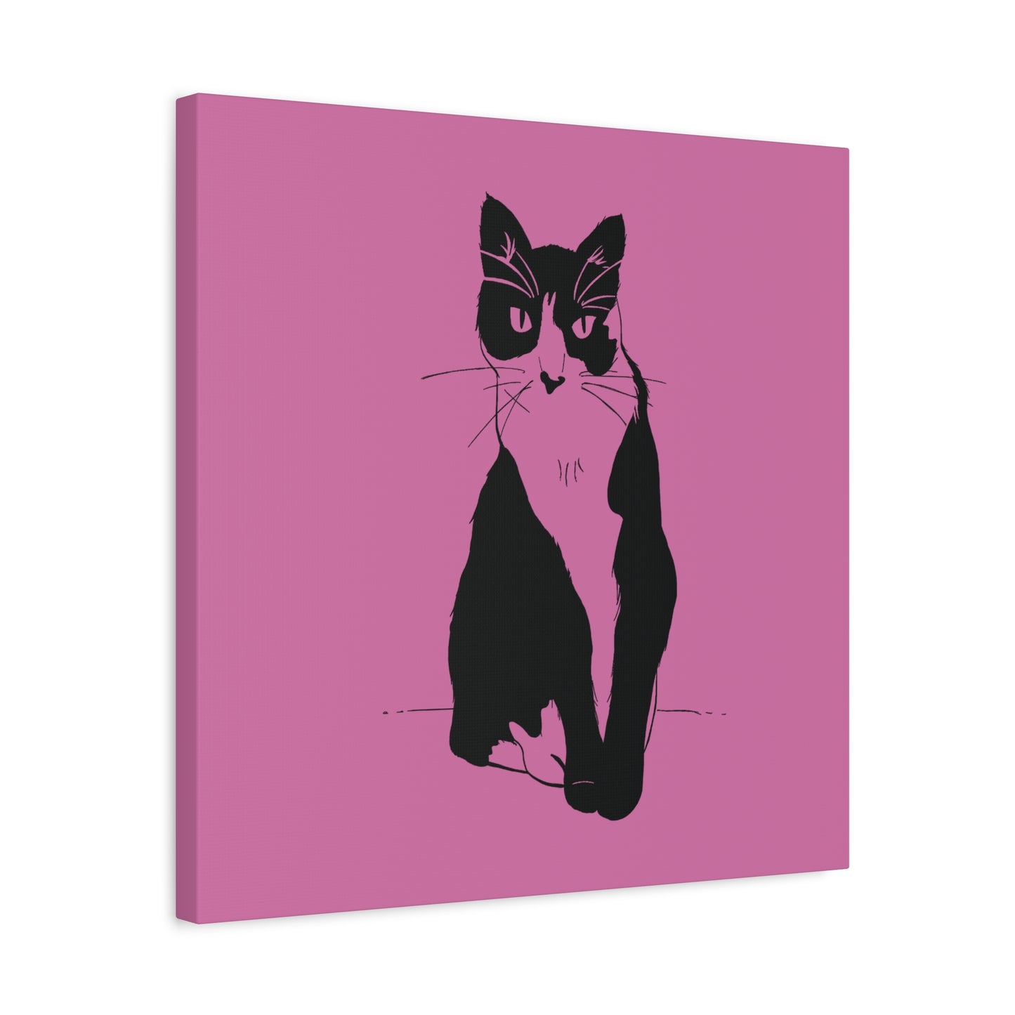 Cat Canvas Print on Pink (Transparent Style Cat) - Cat Drawing Art