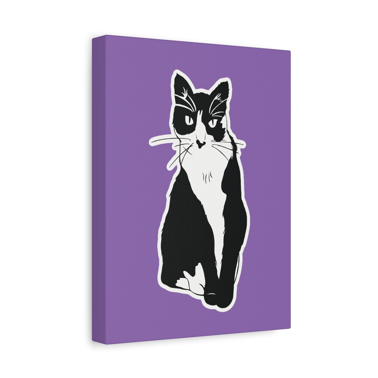 Cat Canvas on Light Purple (Sticker Style Cat) - Cat Drawing Art