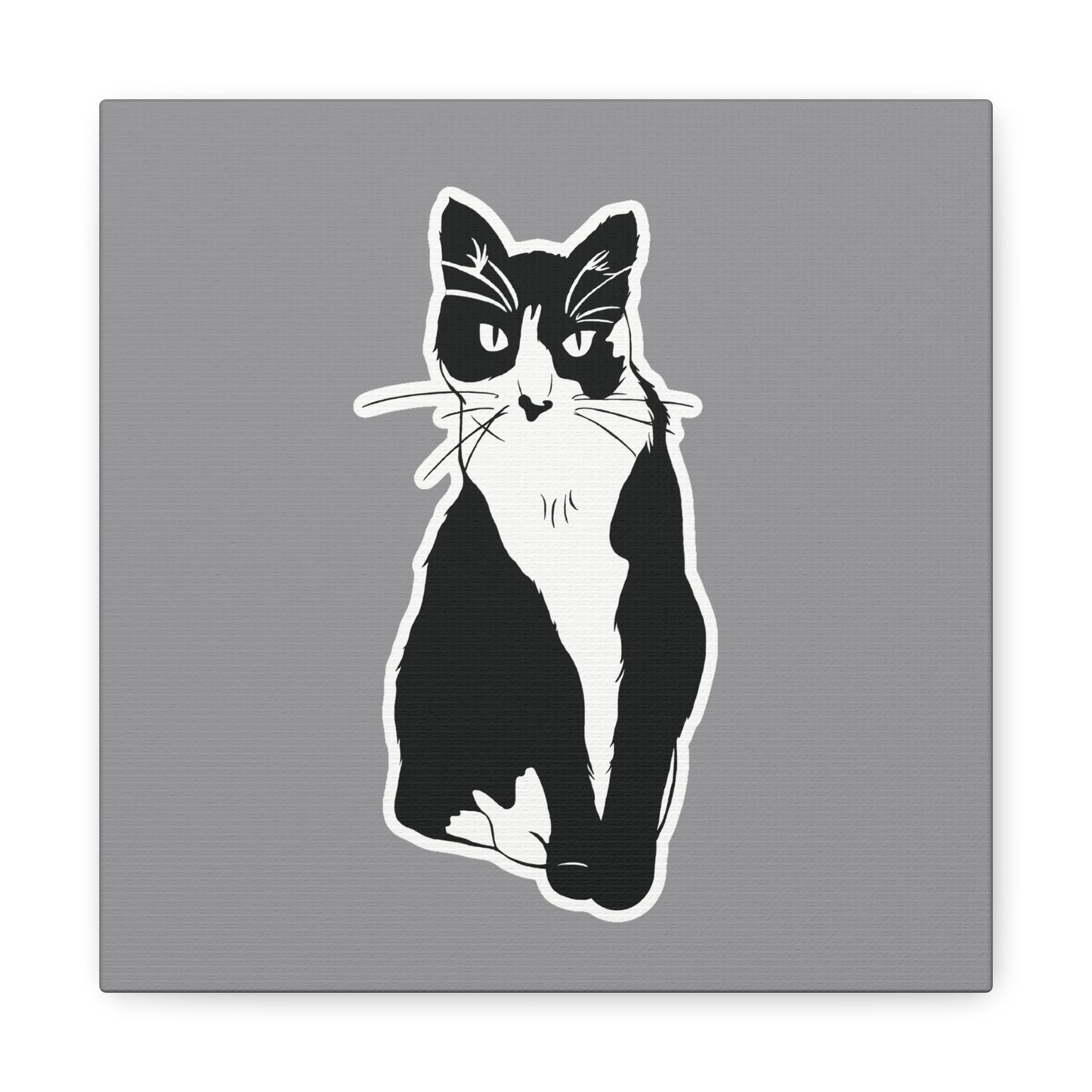 Cat Canvas Print on Grey (Sticker Style Cat) - Cat Drawing Wall Art