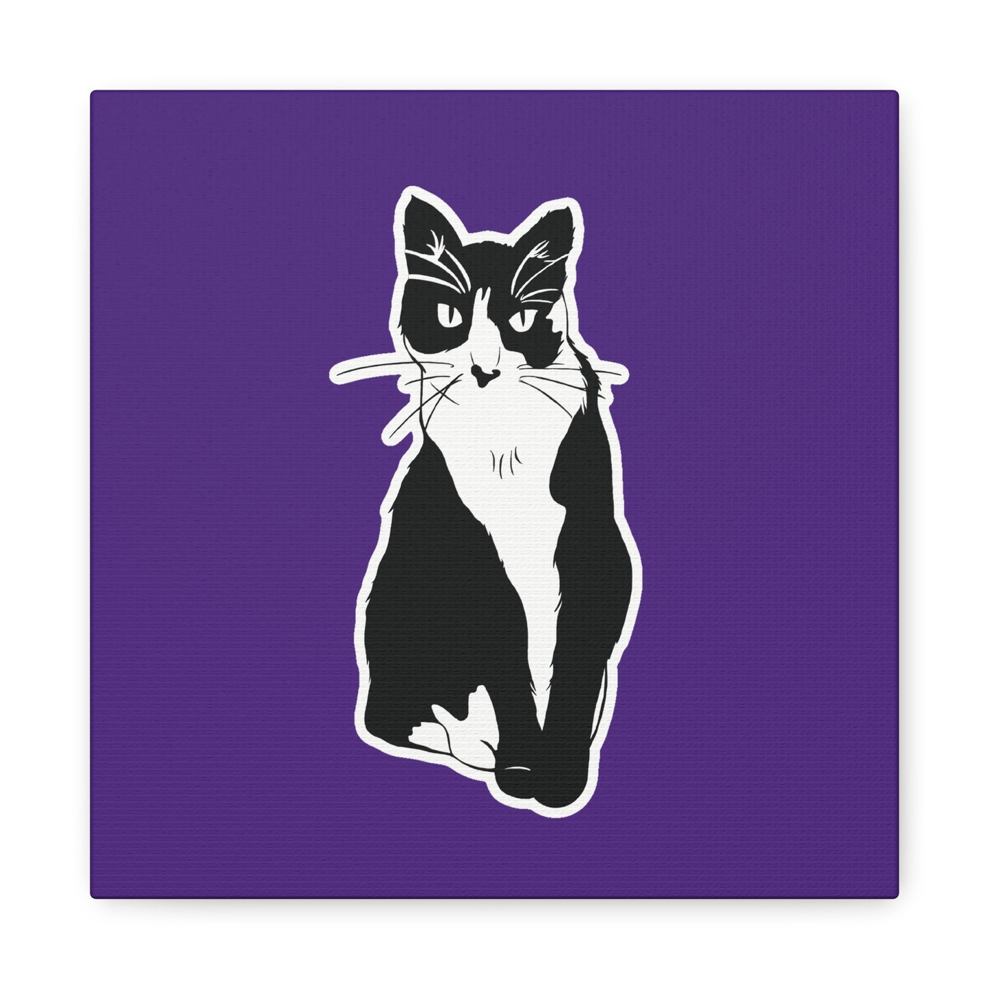 Cat Canvas Print on Purple (Sticker Style Cat) - Cat Drawing Art