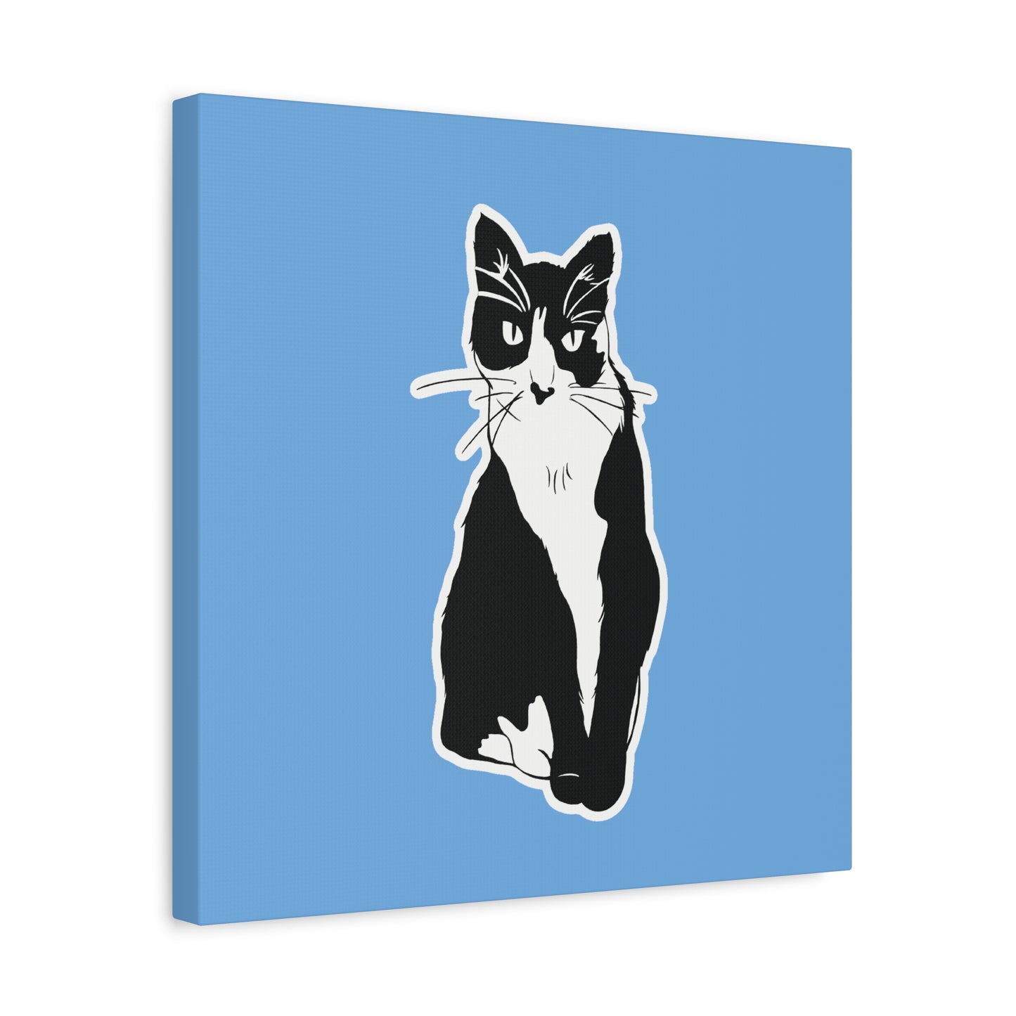 Cat Canvas on Light Blue (Sticker Style Cat) - Cat Drawing Art