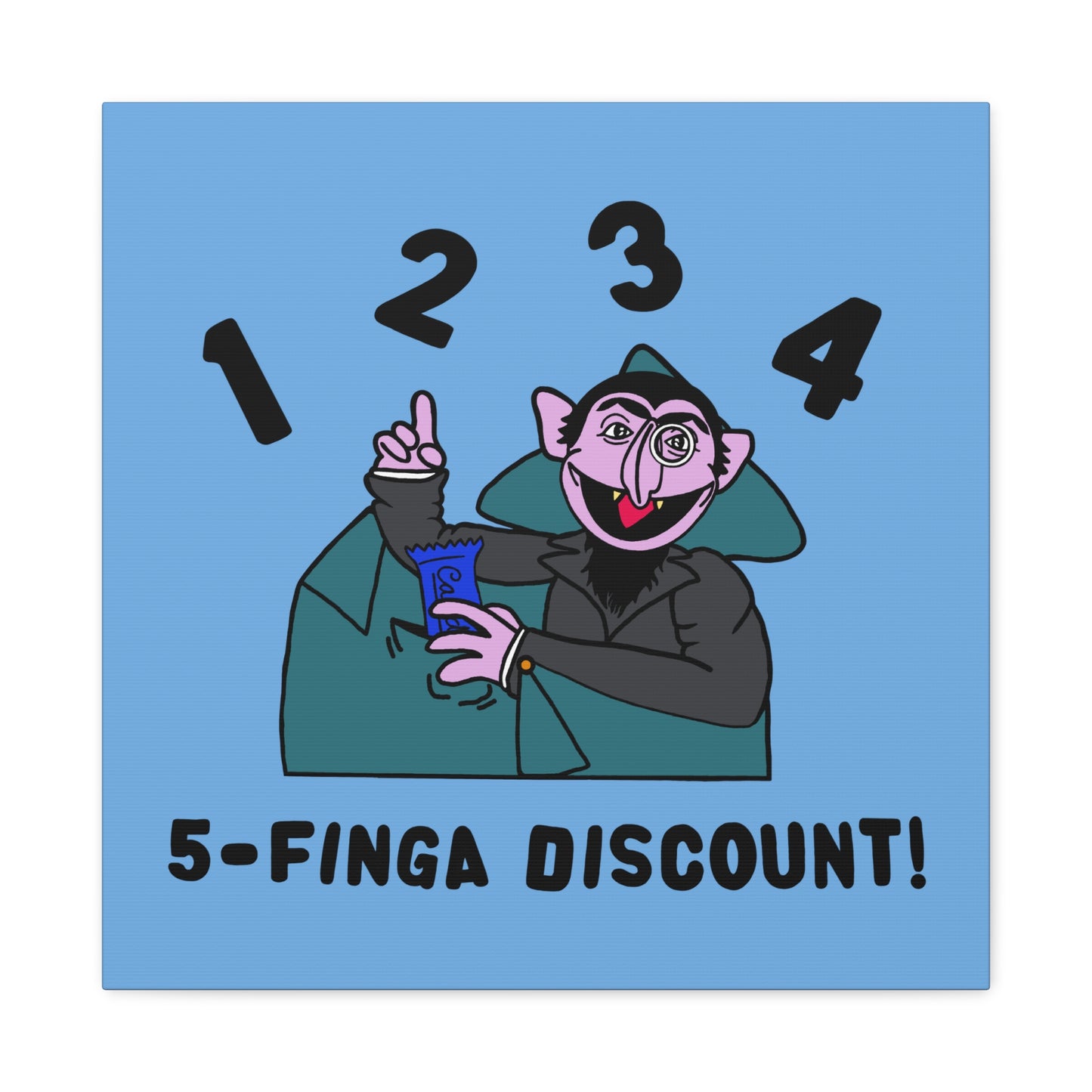 Five Finger Discount Canvas Print Light Blue - Sesame Street The Count Parody Art Print