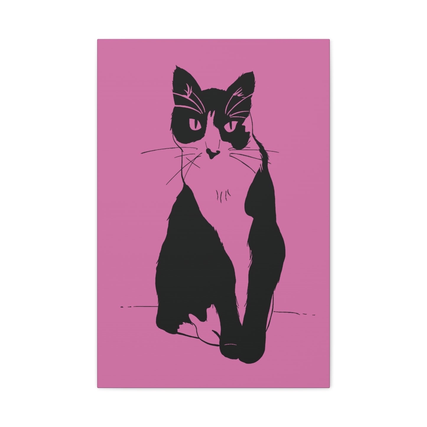 Cat Canvas Print on Pink (Transparent Style Cat) - Cat Drawing Art