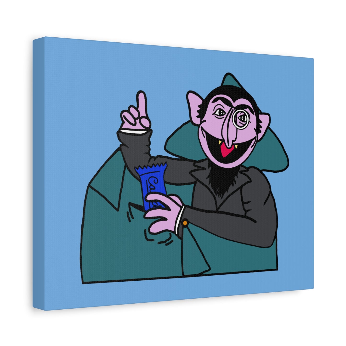 The Count Stealing Candy Canvas Print Light Blue - Sesame Street The Count Parody Art