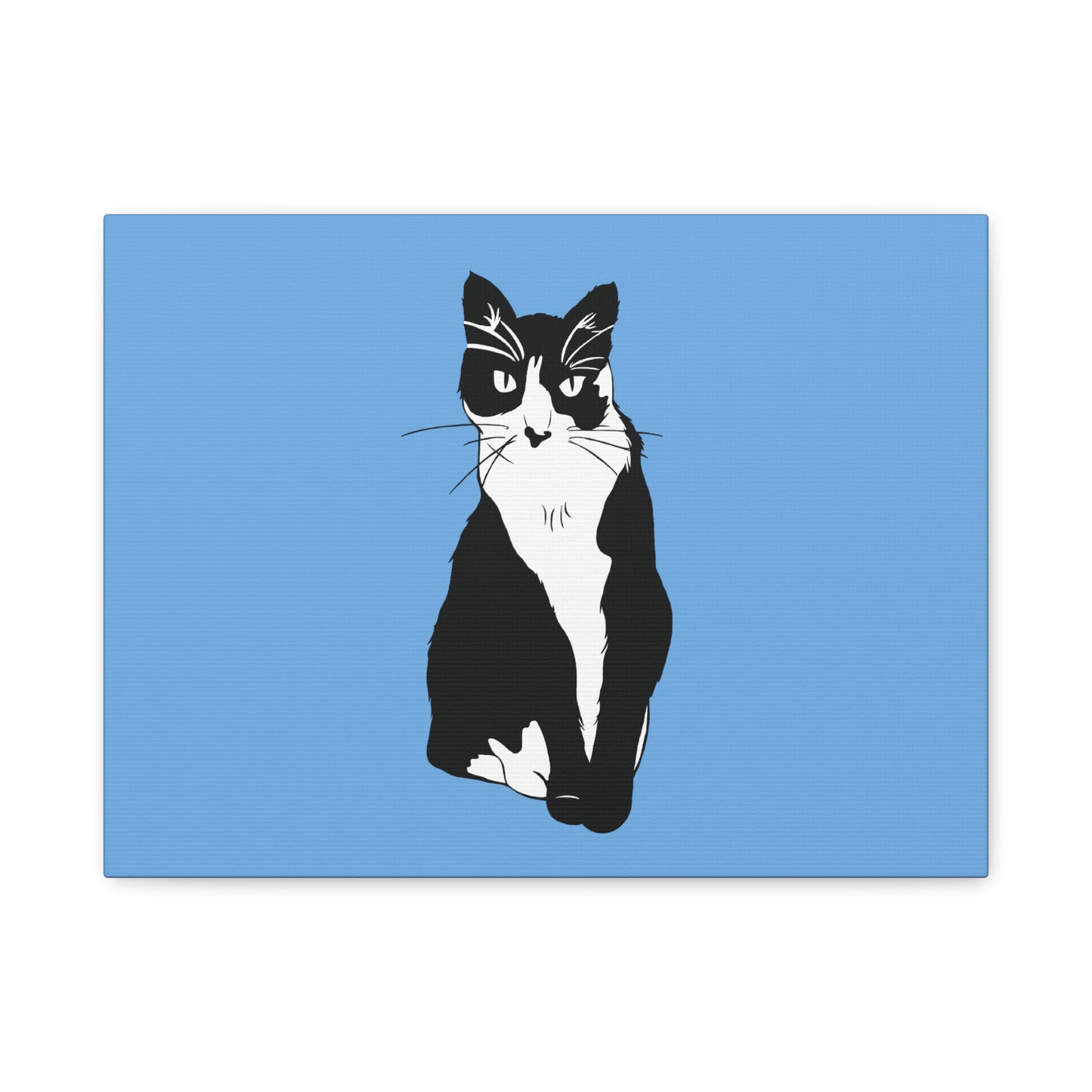 Cat Canvas on Light Blue (B&W Style Cat) - Cat Drawing Art