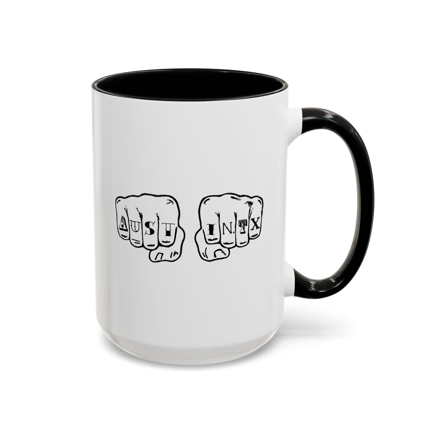 Austin Knuckle Tats Tattooed Fists Accent Mug