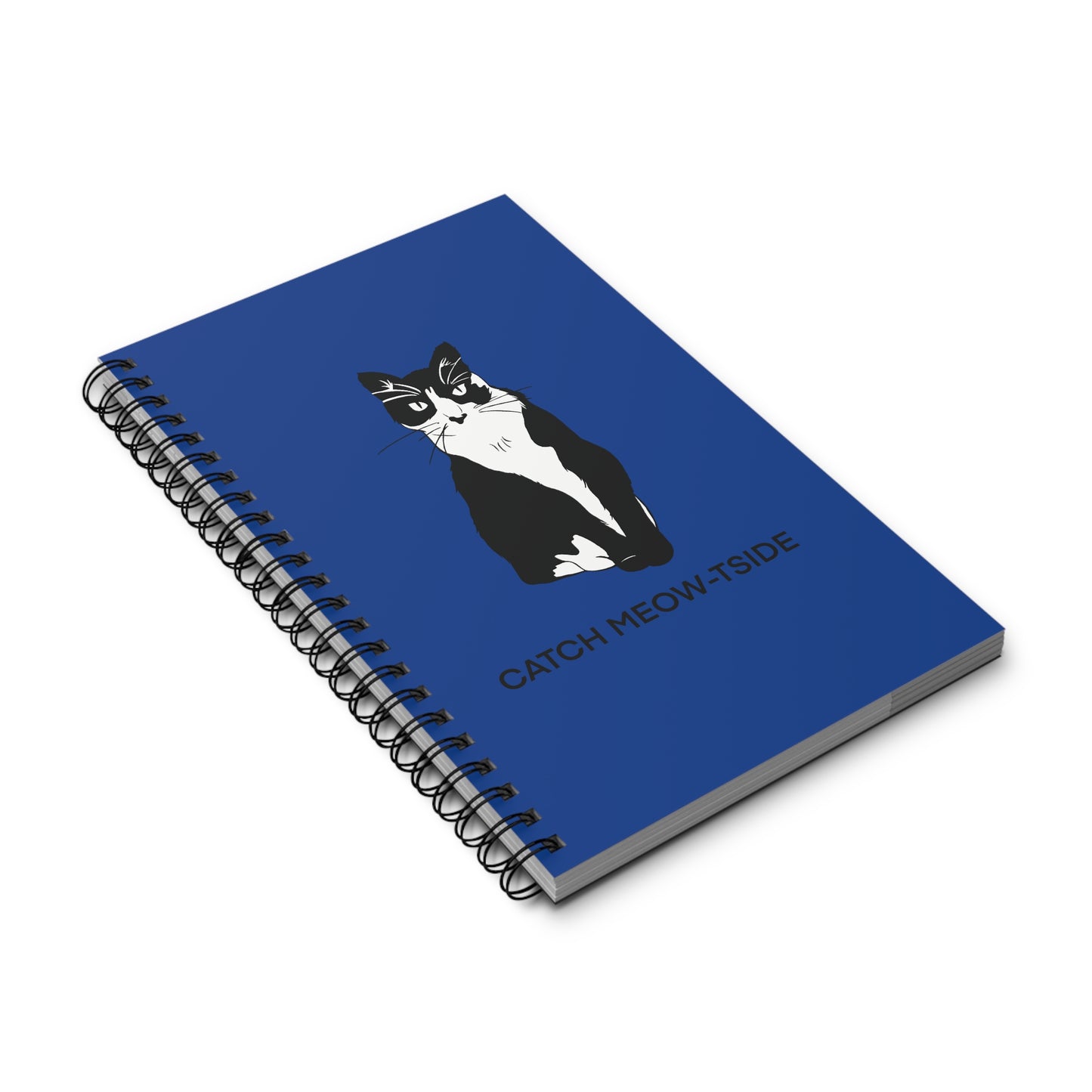 Catch Meow-tside Notebook in Blue (B&W Style Cat) - Cat Spiral Notebook
