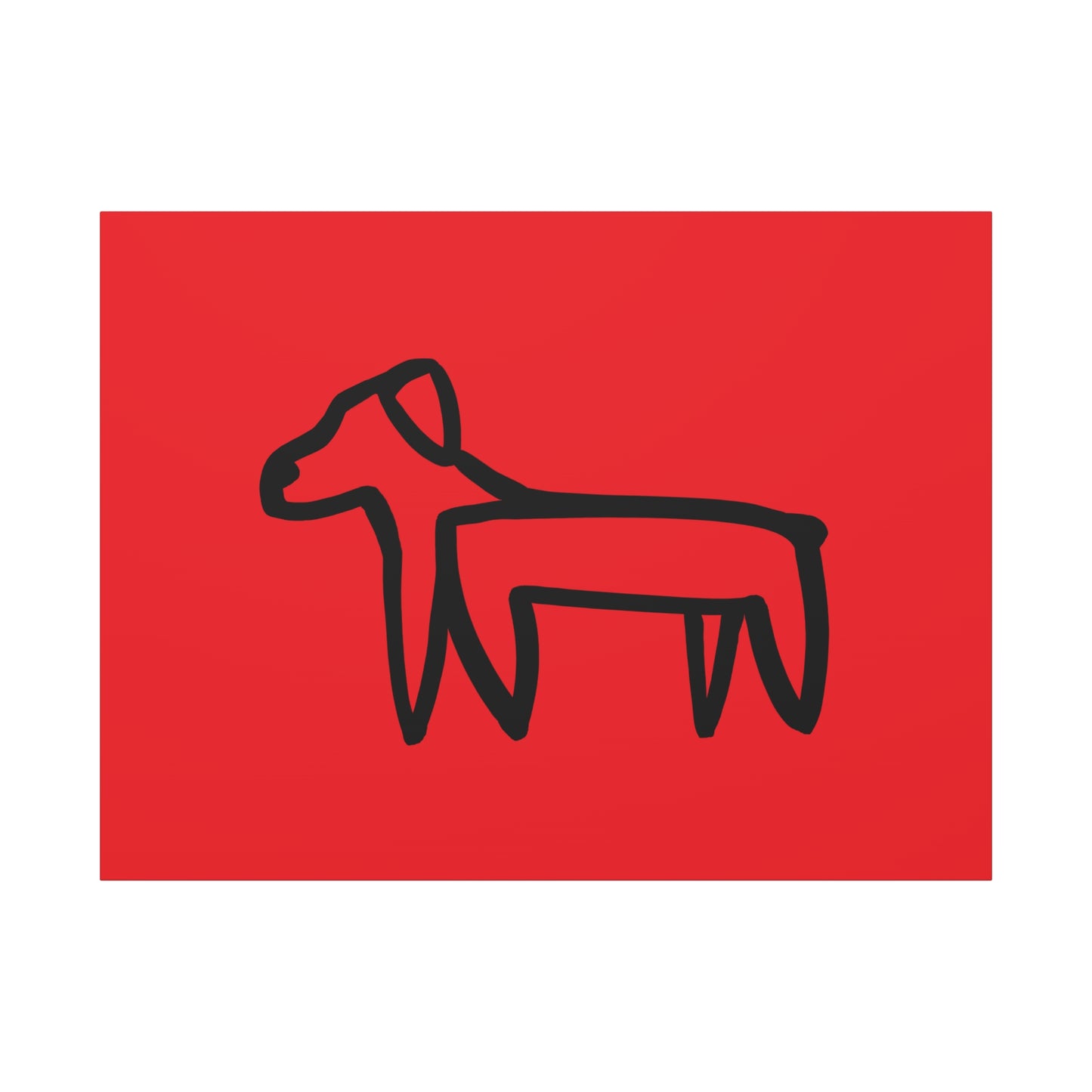 Dog Canvas Print on Red (Transparent Style Black Dog) - Dog Drawing Canvas
