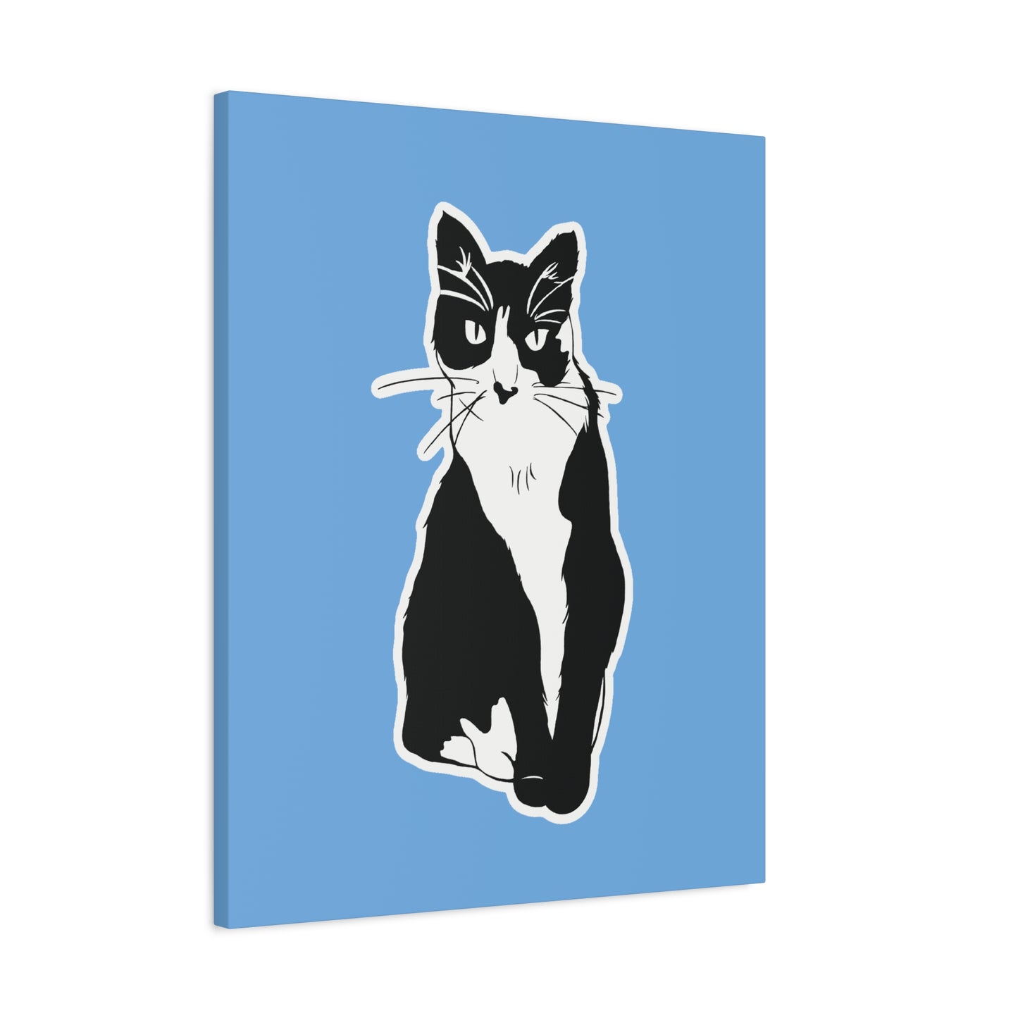 Cat Canvas on Light Blue (Sticker Style Cat) - Cat Drawing Art