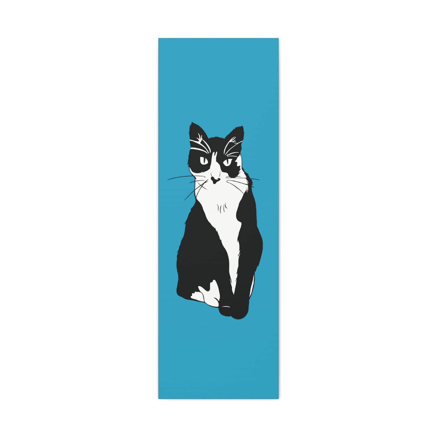 Cat Canvas on Turquoise (B&W Style Cat) - Cat Drawing Art