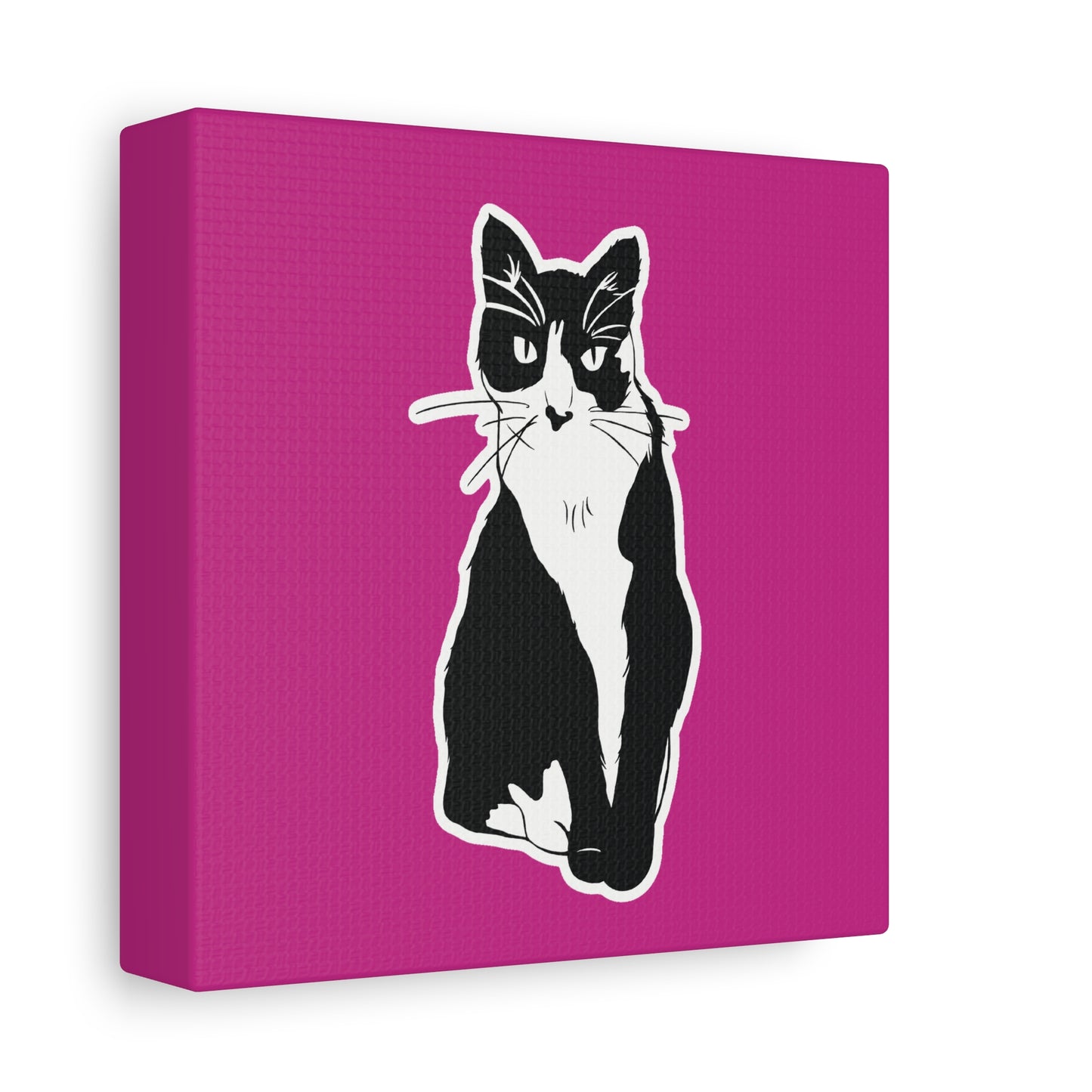 Cat Canvas on Pink (Sticker Style Cat) - Cat Drawing Art