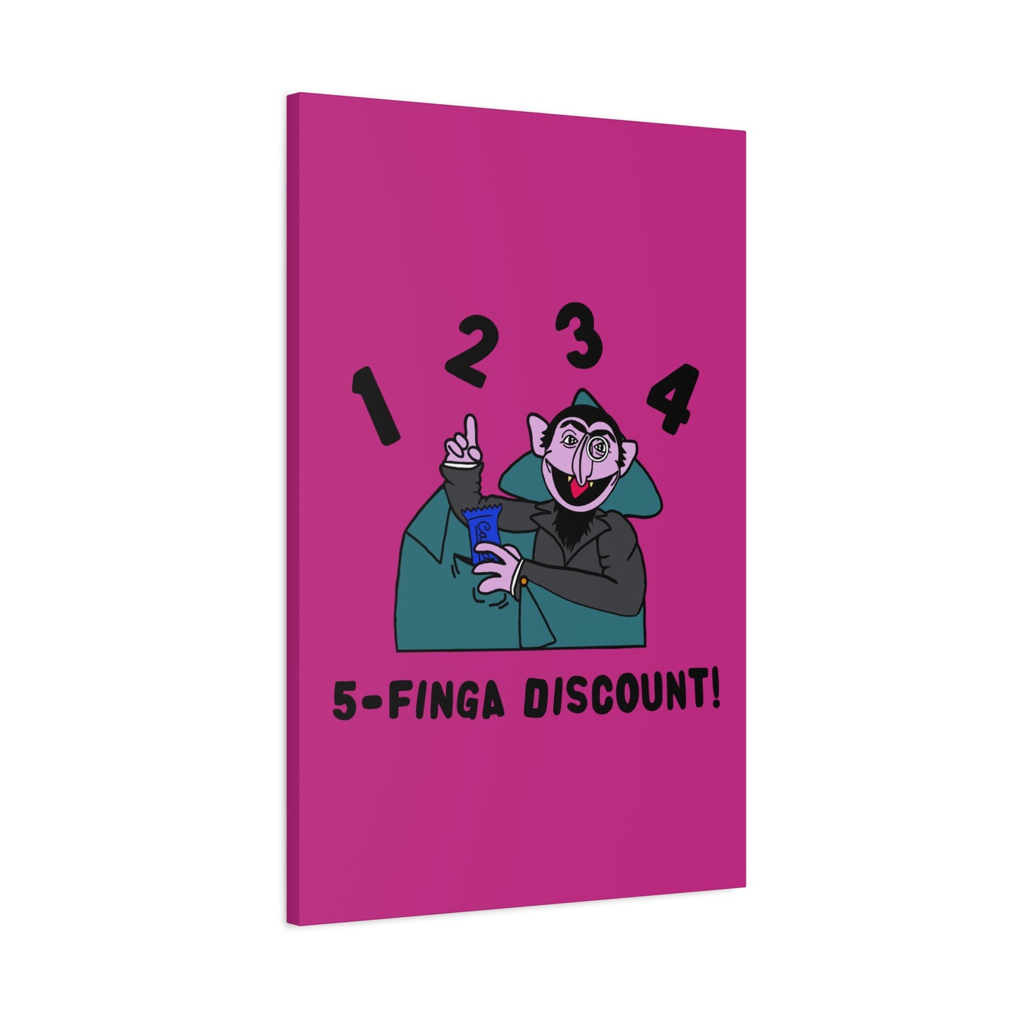 Five Finger Discount Canvas Print Pink - Sesame Street The Count Parody Art Print
