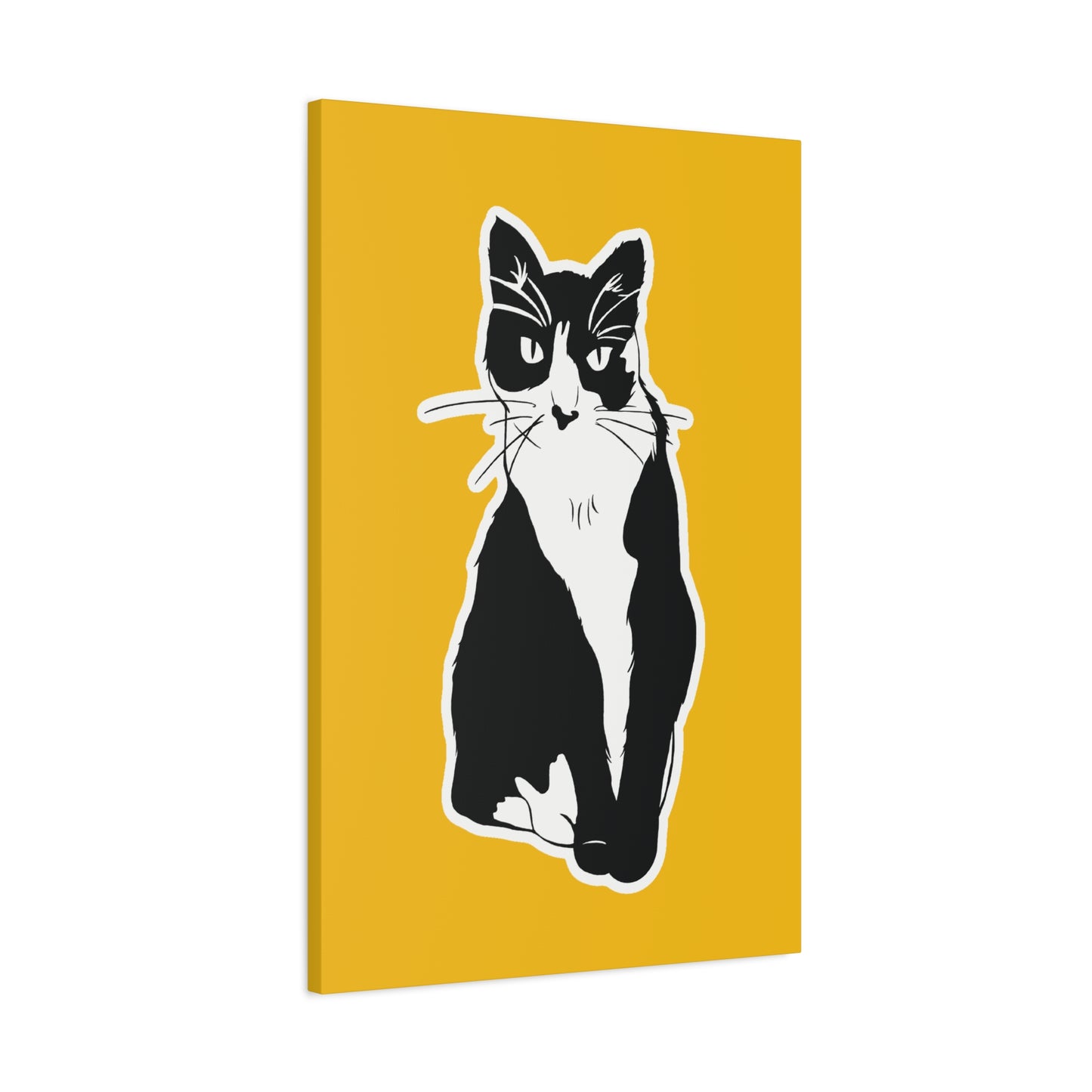 Cat Canvas Print on Yellow (Sticker Style Cat) - Cat Drawing Art