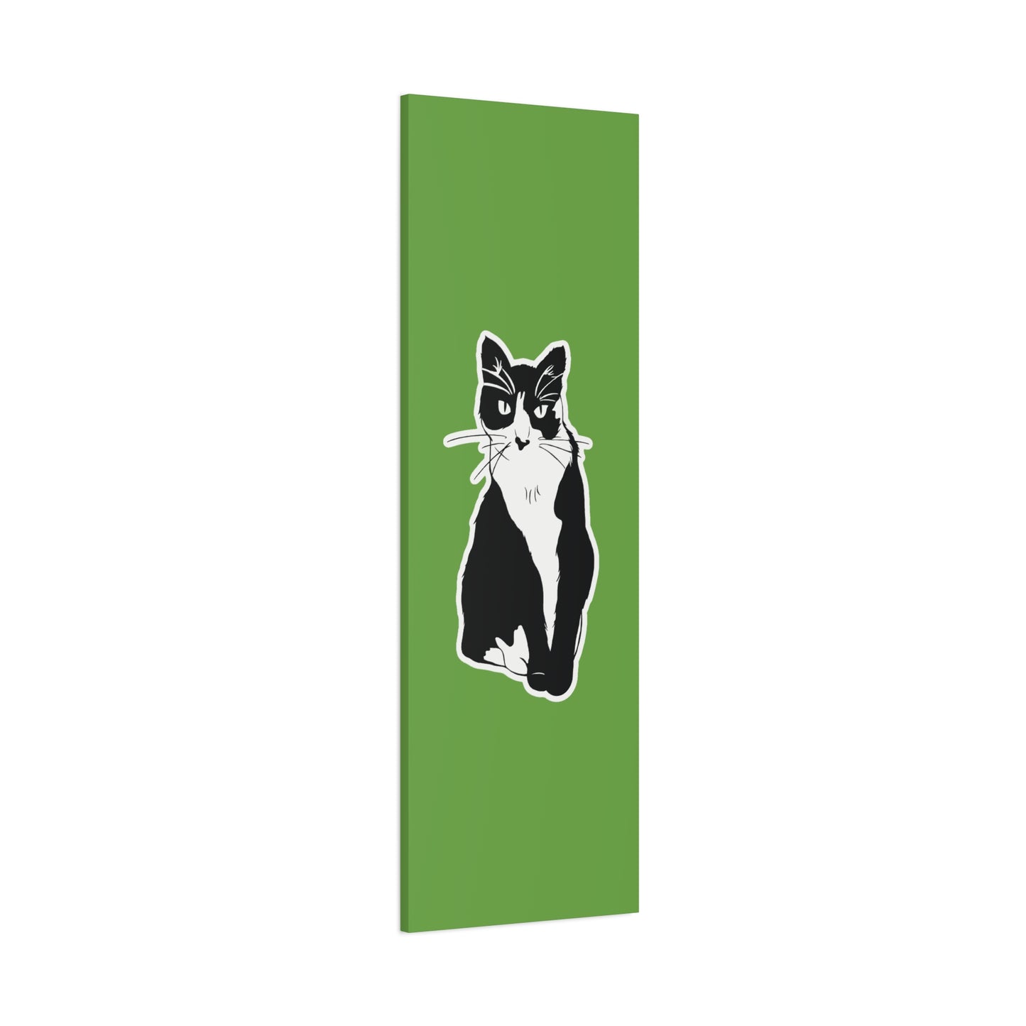 Cat Canvas Print on Green (B&W Style Cat) - Cat Drawing Art