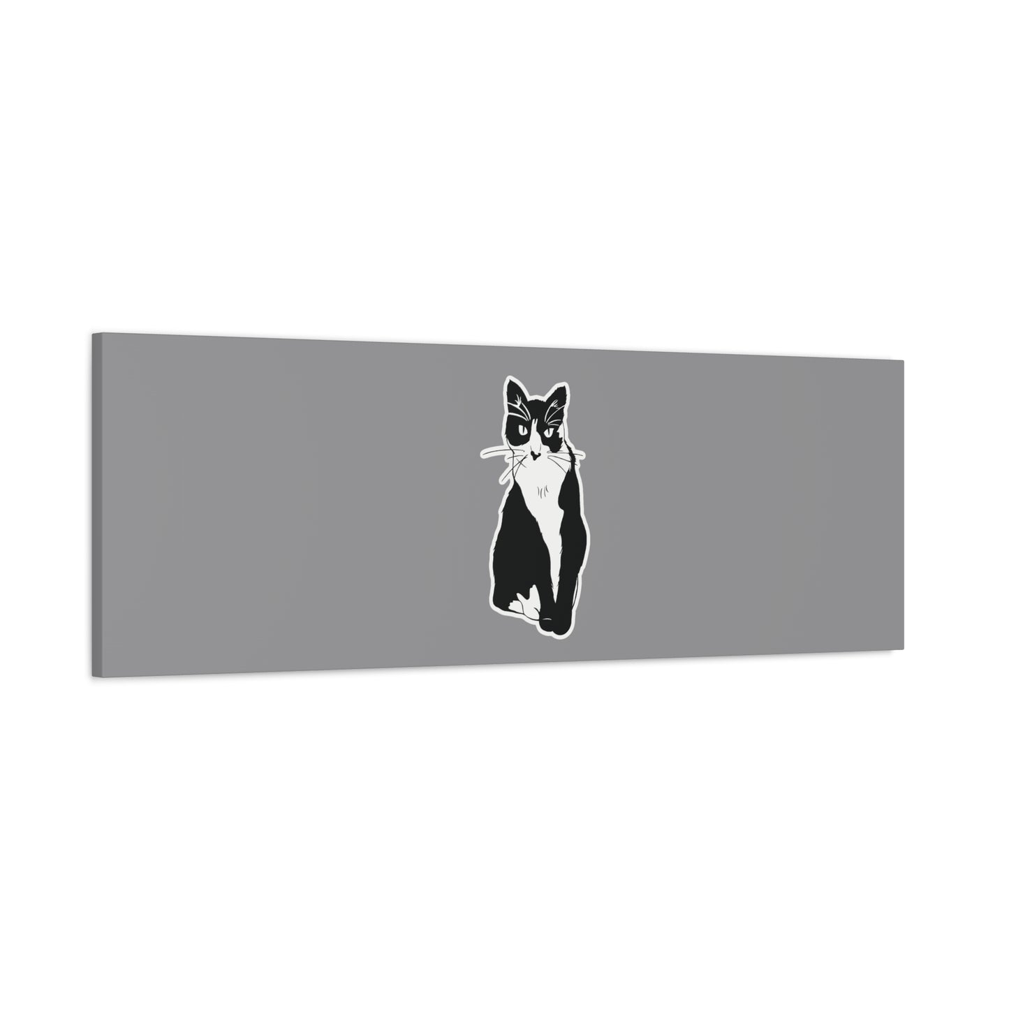 Cat Canvas Print on Grey (Sticker Style Cat) - Cat Drawing Wall Art