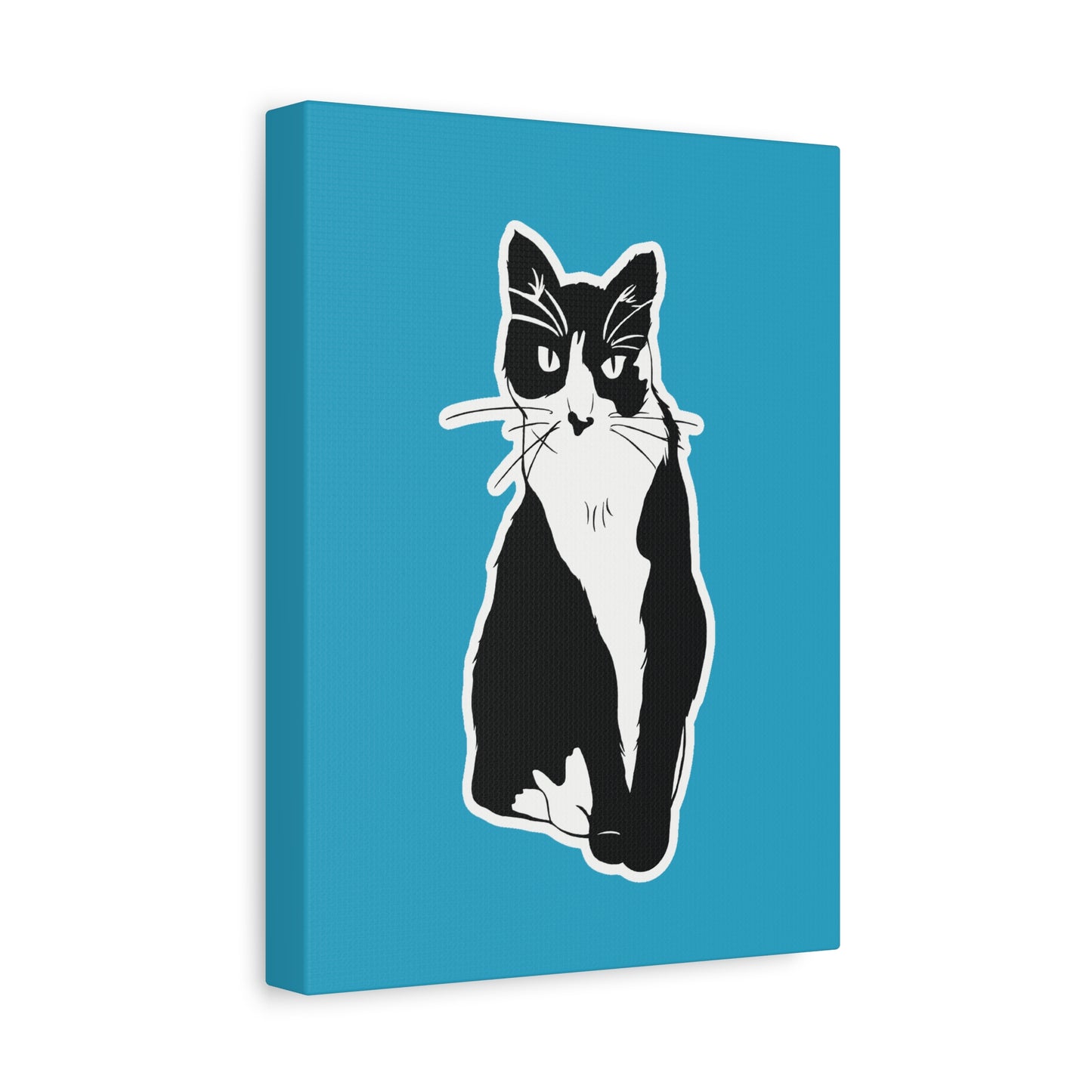 Cat Canvas Print on Turquoise (Sticker Style Cat) - Cat Drawing Art
