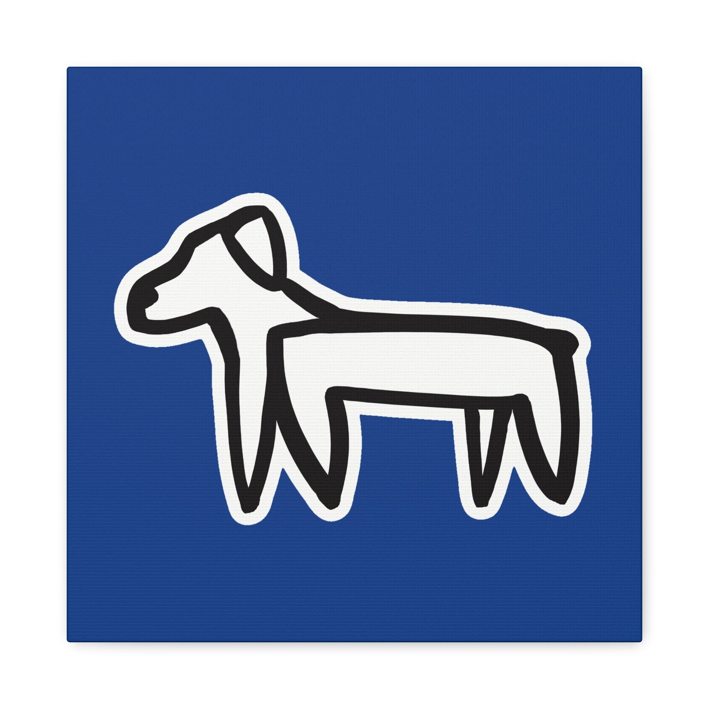 Dog Canvas Print on Blue (Sticker Style White Dog) - Dog Drawing Wall Art