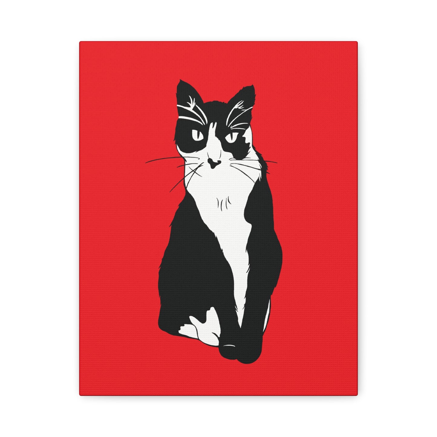 Cat Canvas on Red (B&W Style Cat) - Cat Drawing Art