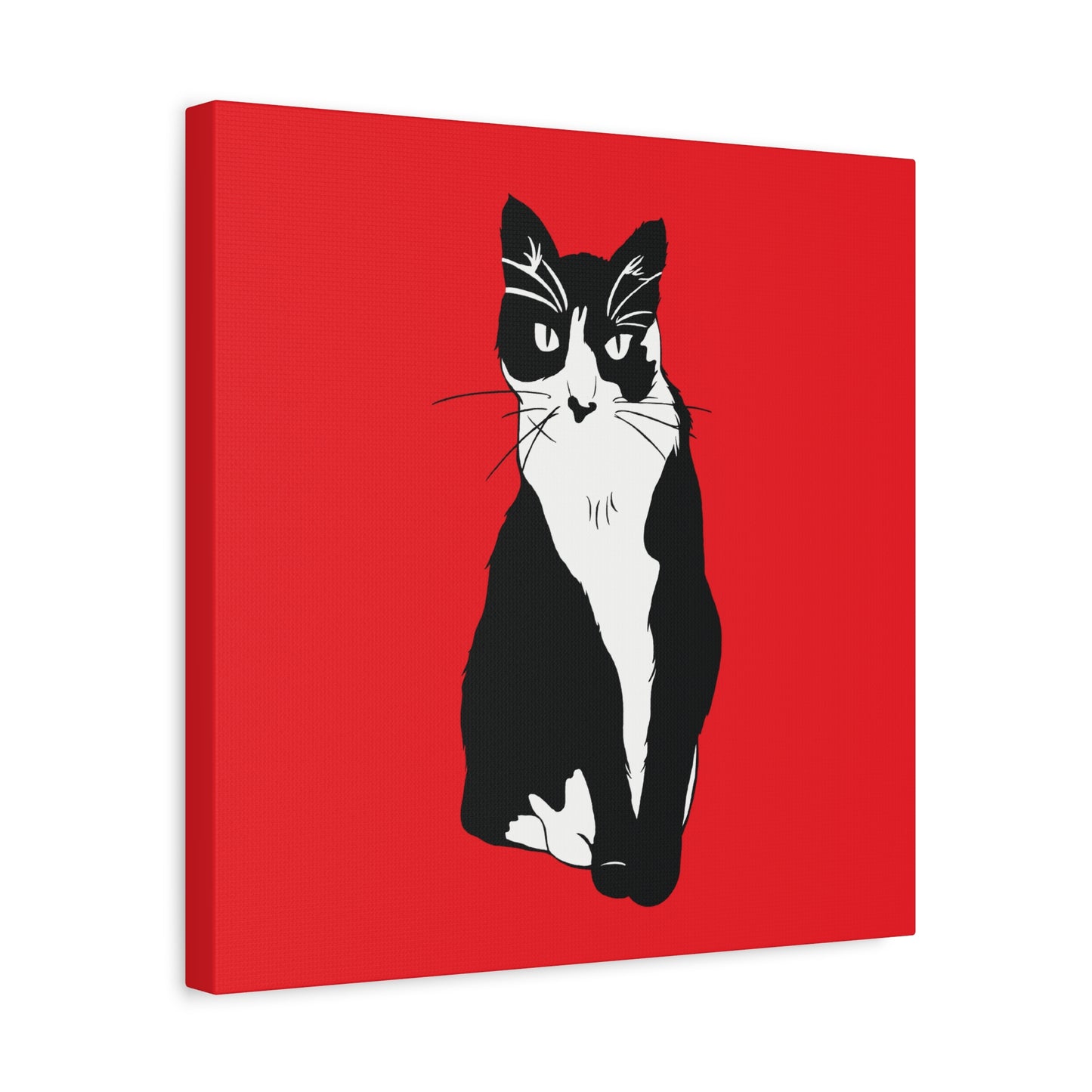 Cat Canvas on Red (B&W Style Cat) - Cat Drawing Art