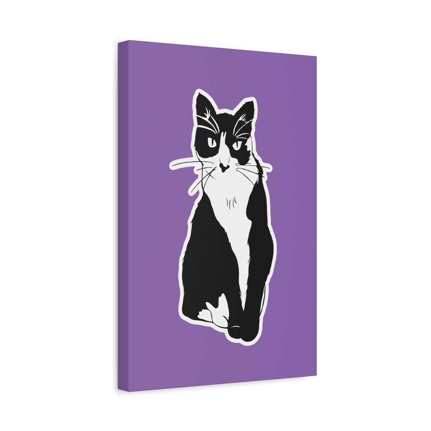 Cat Canvas on Light Purple (Sticker Style Cat) - Cat Drawing Art