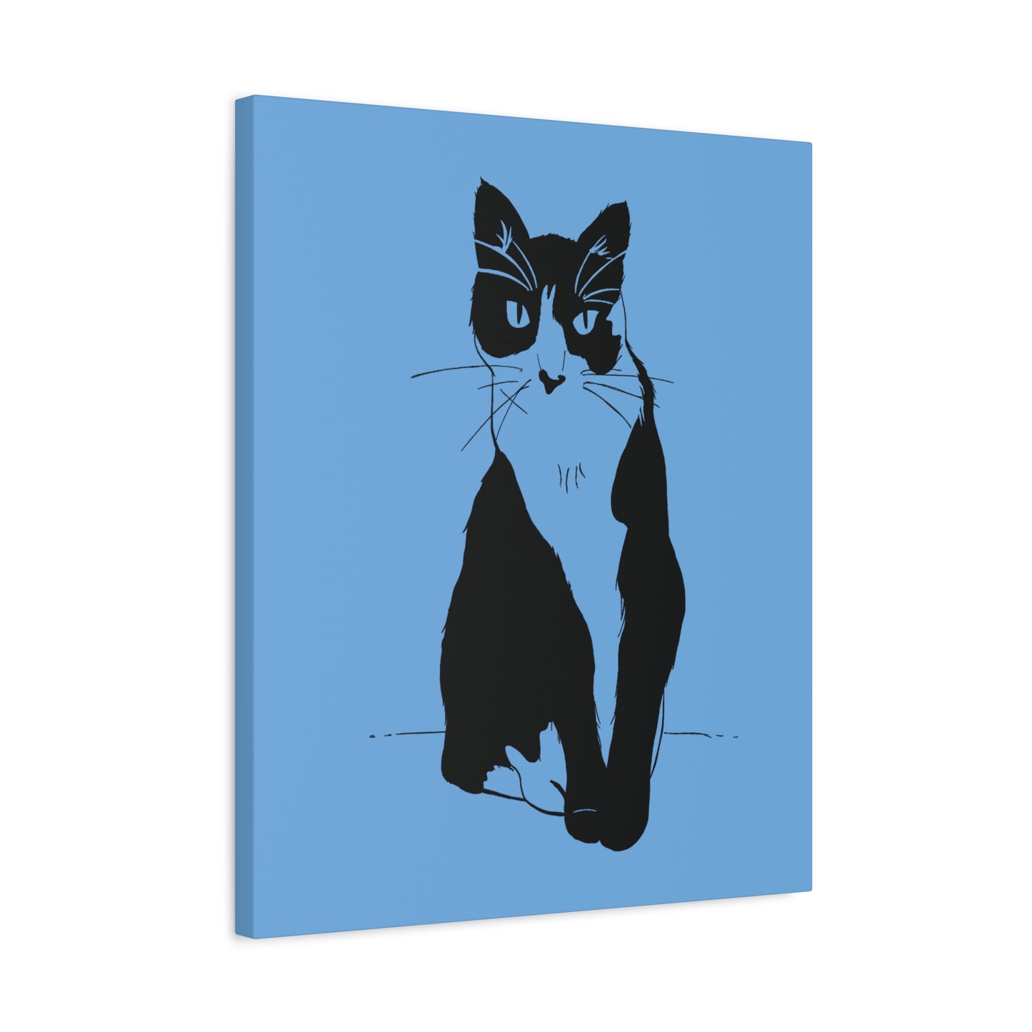 Cat Canvas Print on Light Blue (Transparent Style Cat) - Cat Drawing Art