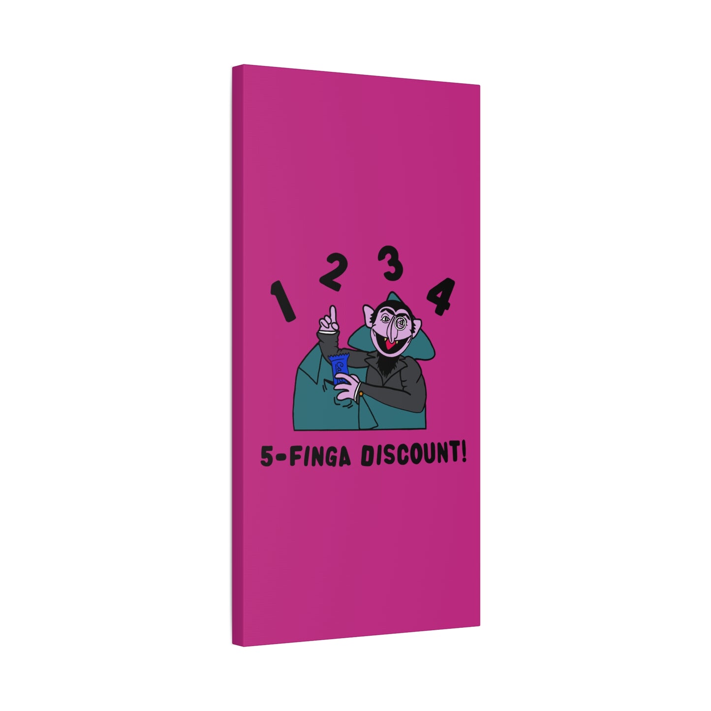 Five Finger Discount Canvas Print Pink - Sesame Street The Count Parody Art Print