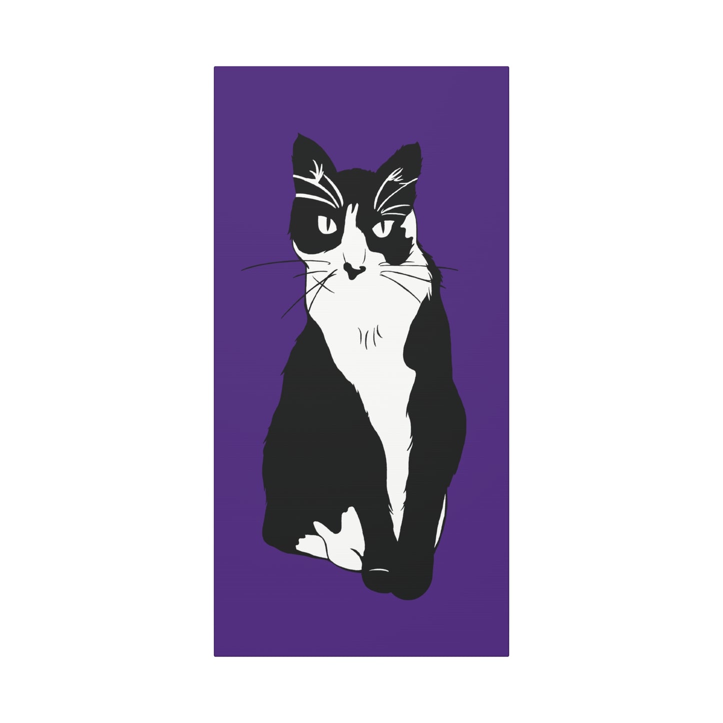 Cat Canvas on Purple (B&W Style Cat) - Cat Drawing Art