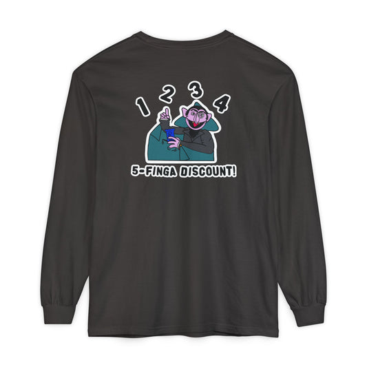 Five Finger Discount Long Sleeve Tee Back Design - Sesame Street The Count Parody Shirt