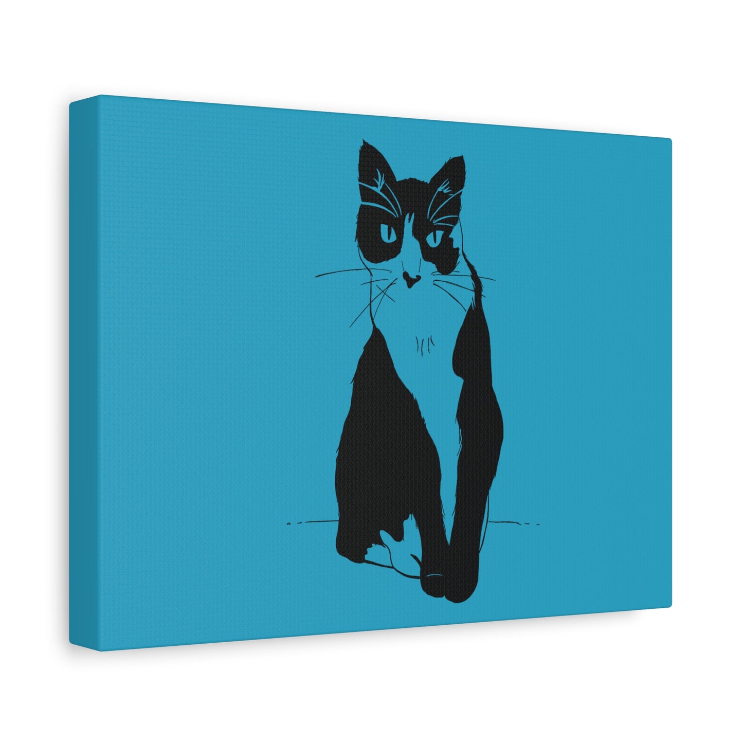 Cat Canvas Print on Turquoise (Transparent Style Cat) - Cat Drawing Art