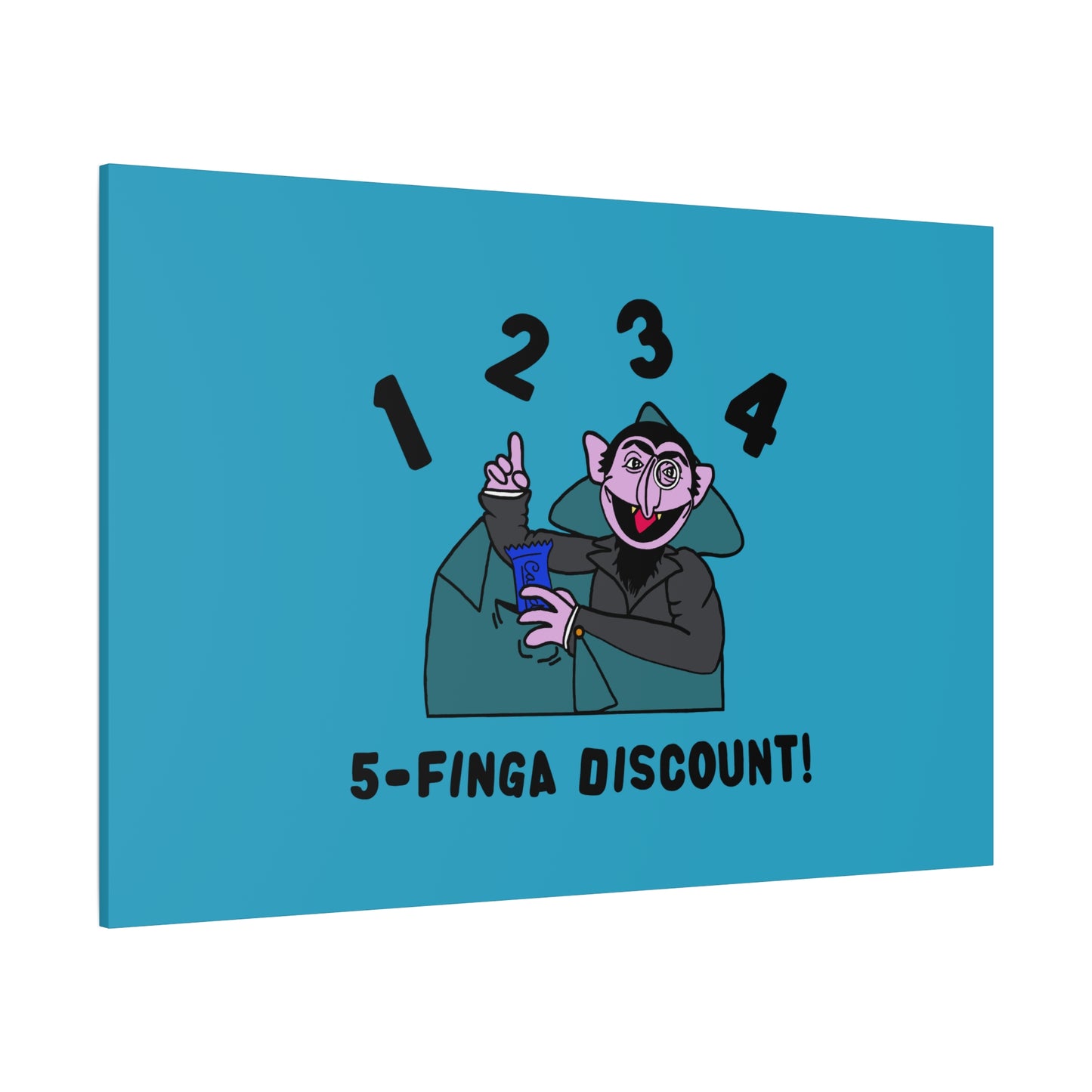 Five Finger Discount Canvas Print Turquoise - Sesame Street The Count Parody Art Print
