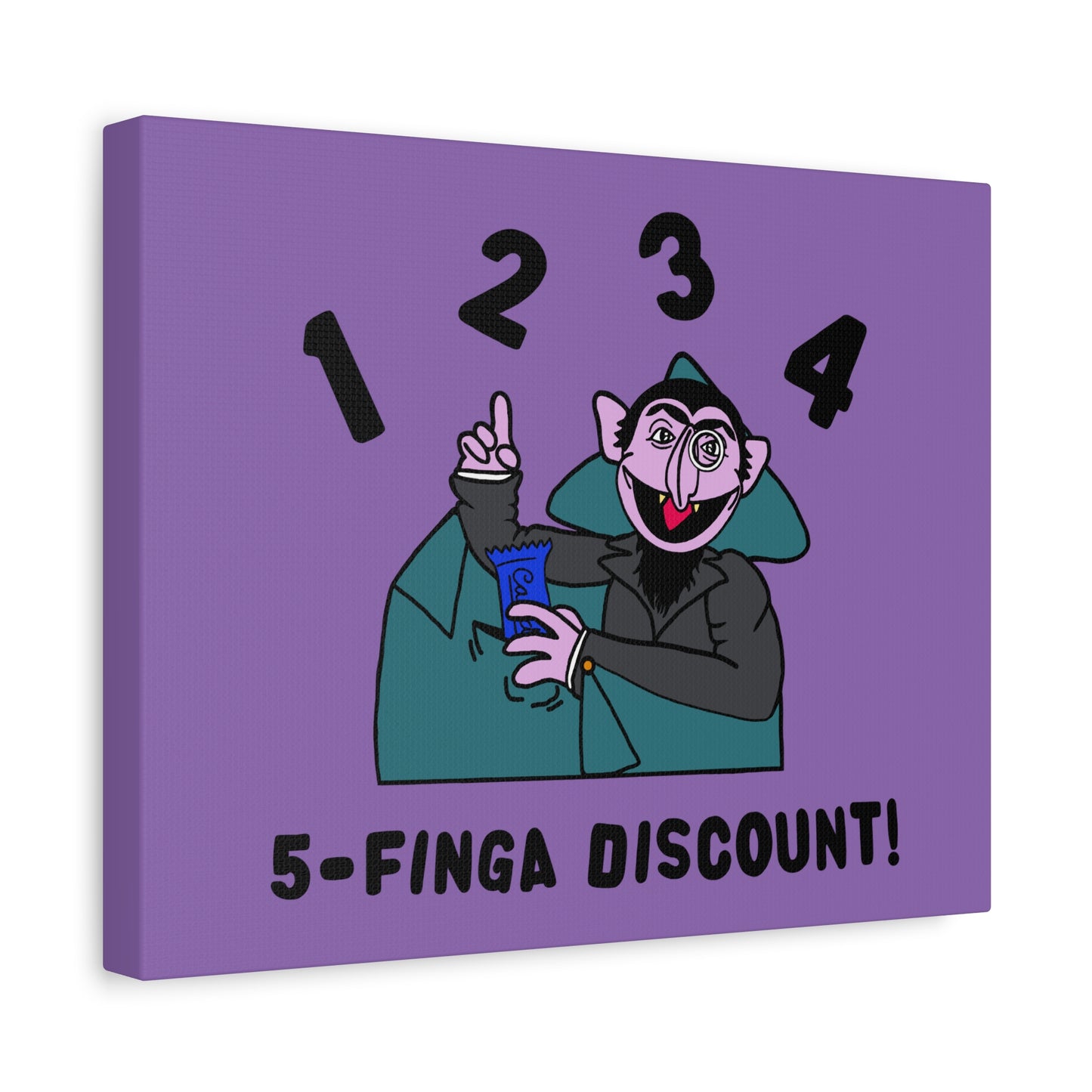 Five Finger Discount Canvas Print Light Purple - Sesame Street The Count Parody Art Print