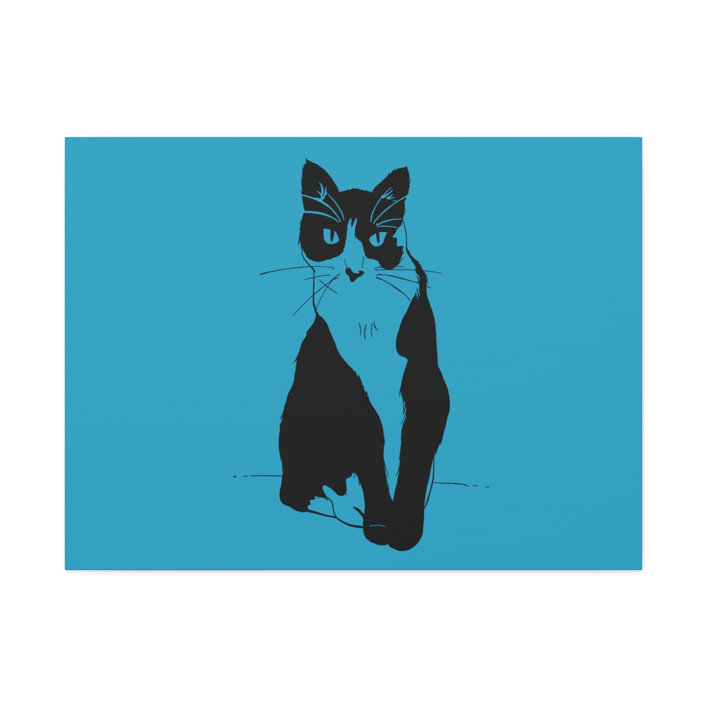 Cat Canvas Print on Turquoise (Transparent Style Cat) - Cat Drawing Art