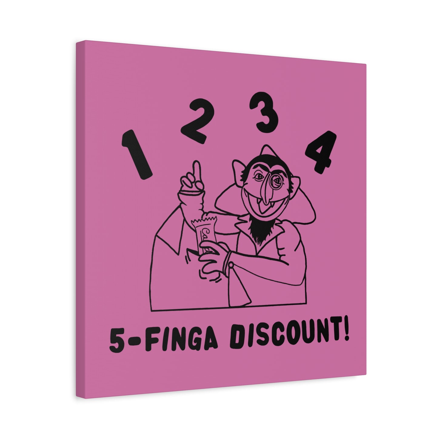 Five Finger Discount Outline Canvas Print Light Pink - Sesame Street The Count Parody Art Print