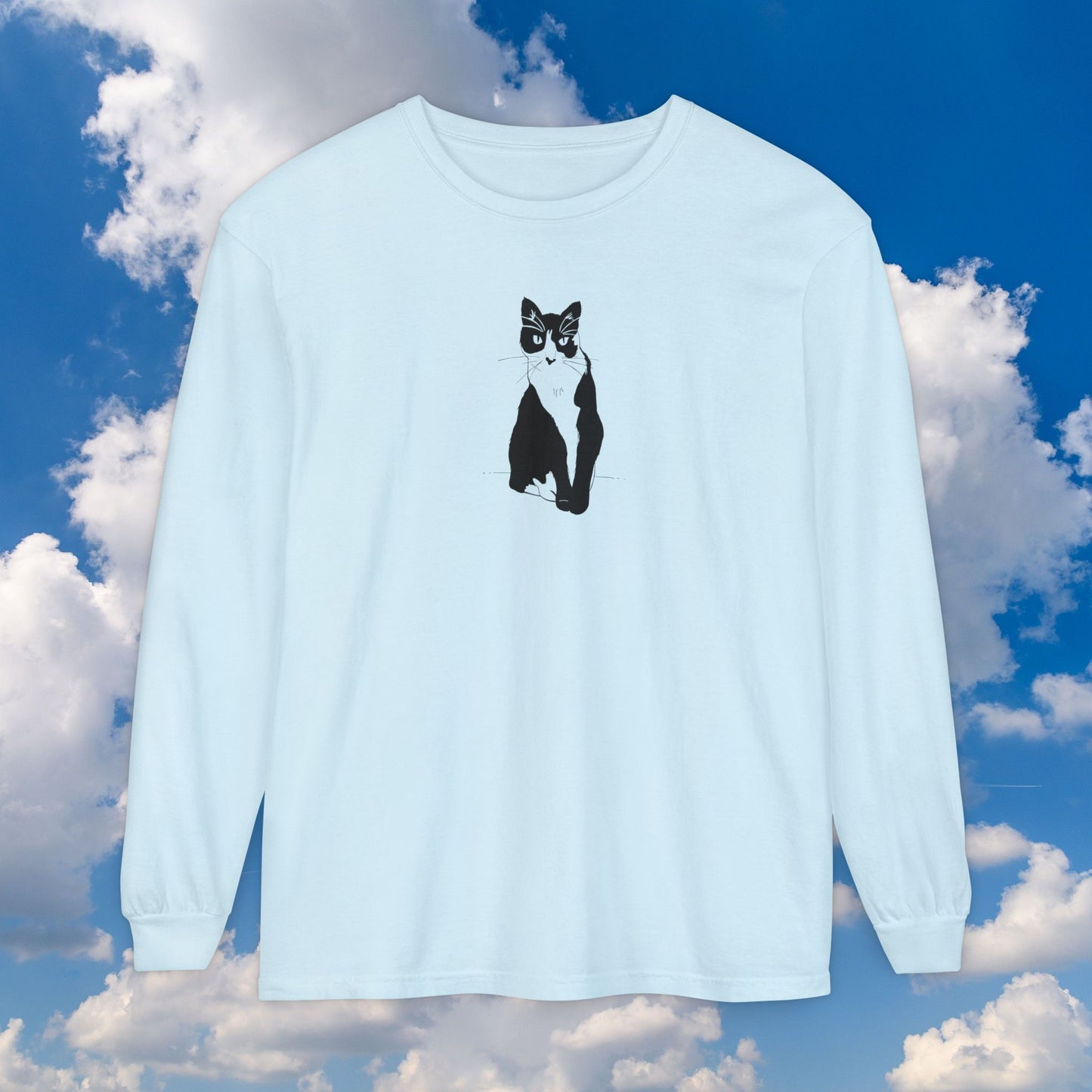 Cat Long Sleeve Tee (Transparent Style Cat) - Cat Drawing Shirt