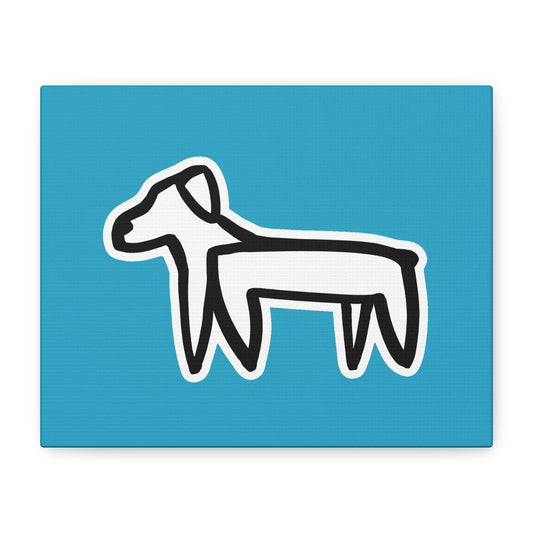 Dog Canvas Print on Turquoise (Sticker Style Black Dog) - Dog Drawing Wall Art