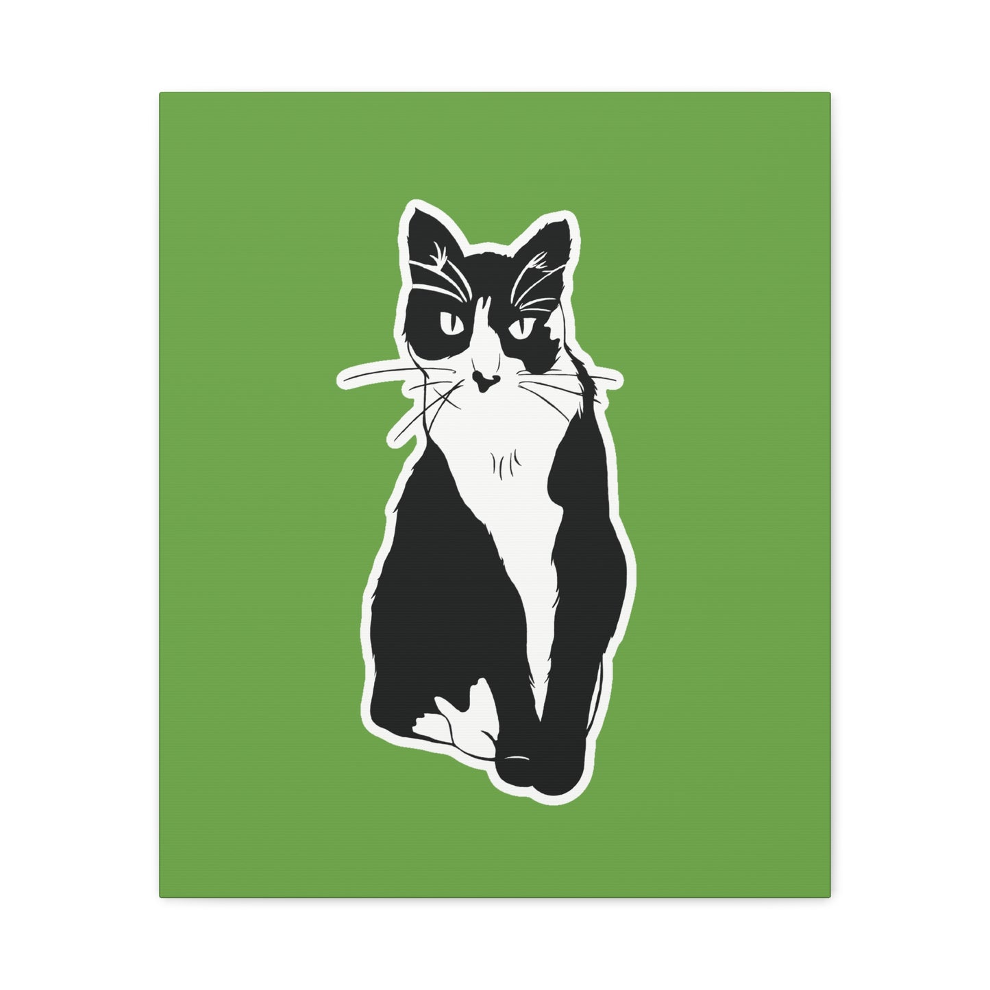 Cat Canvas Print on Green (B&W Style Cat) - Cat Drawing Art