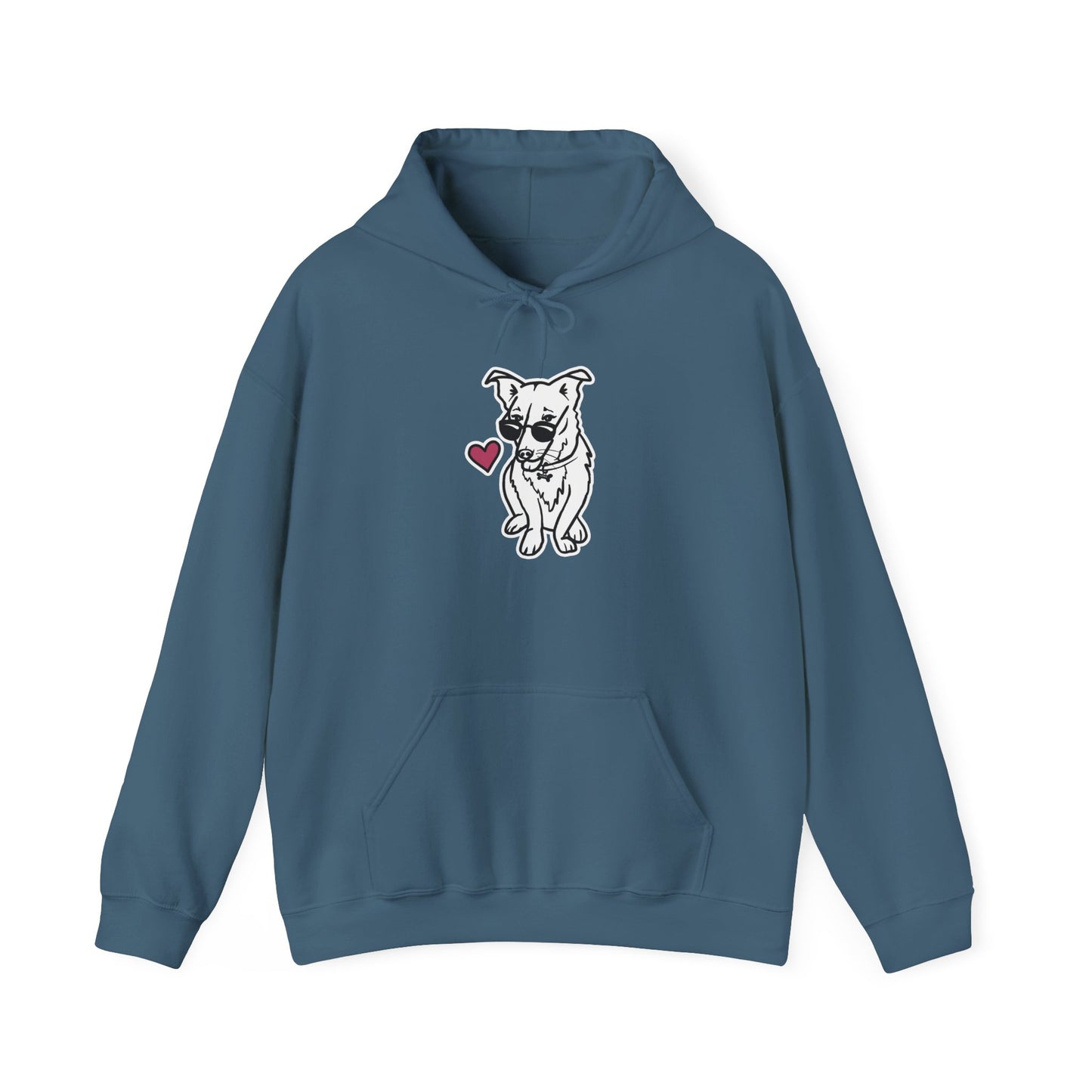 Nora the Dog Heart Hoodie (B&W Sticker Style Nora) - Dog Hooded Sweatshirt