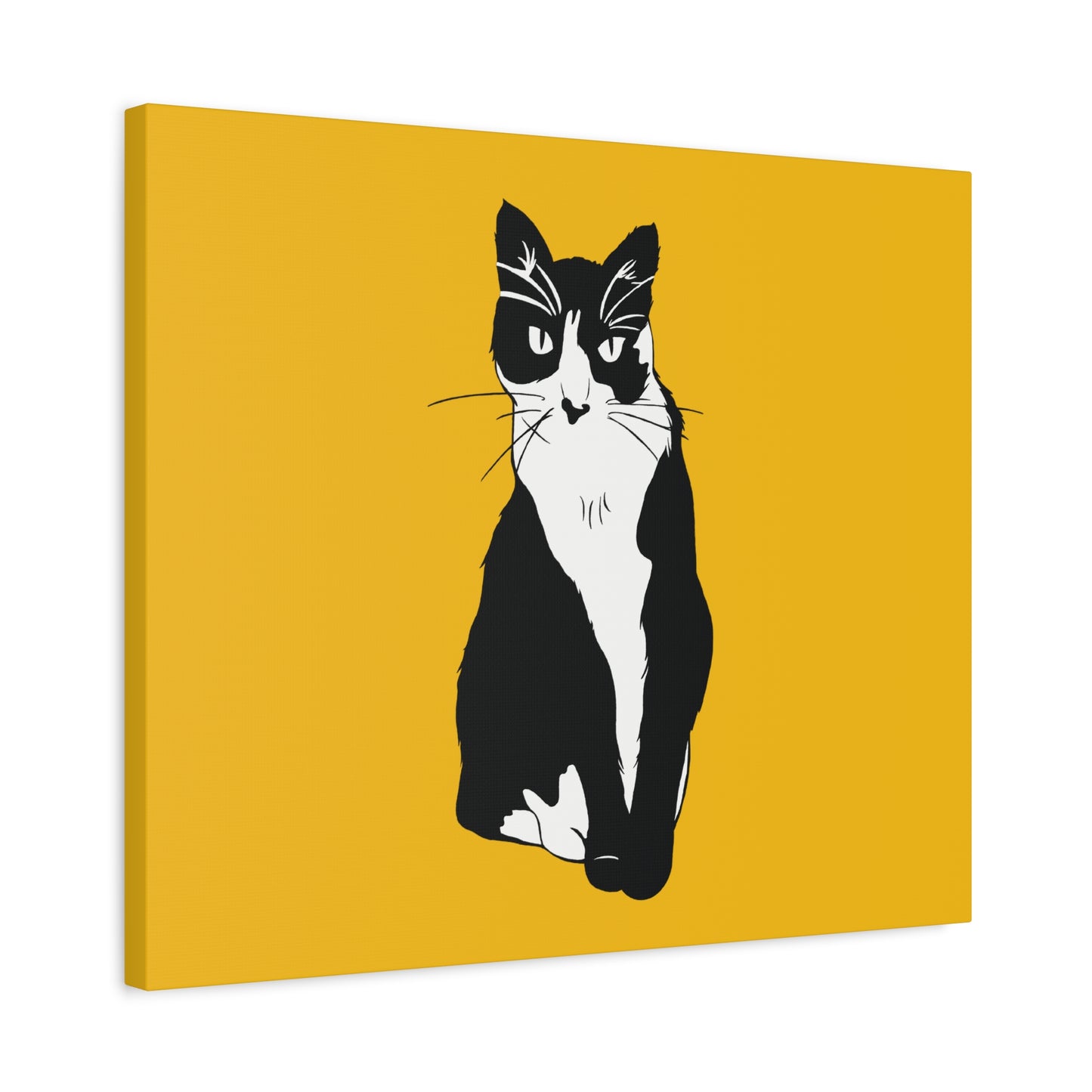 Cat Canvas on Yellow (B&W Style Cat) - Cat Drawing Art