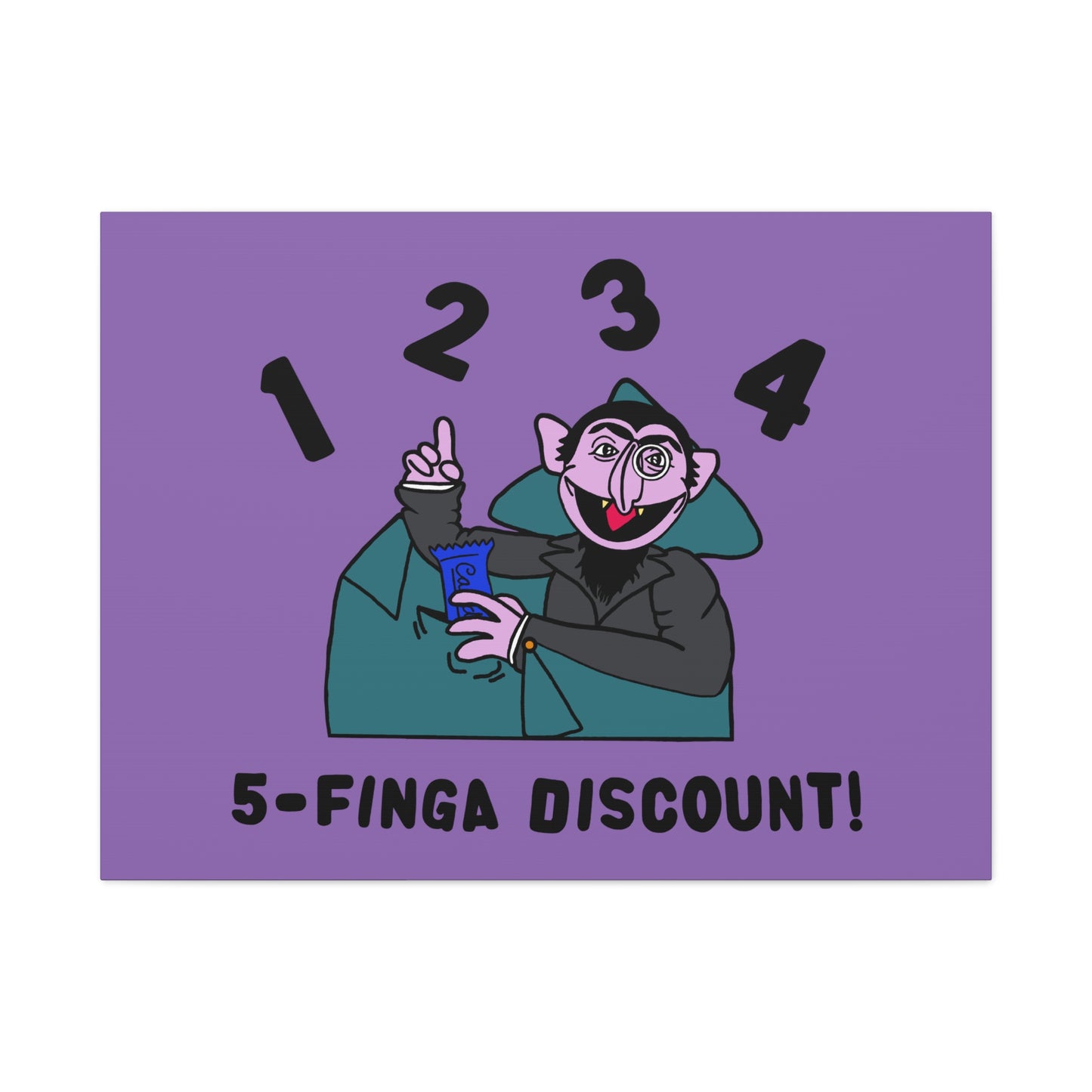 Five Finger Discount Canvas Print Light Purple - Sesame Street The Count Parody Art Print